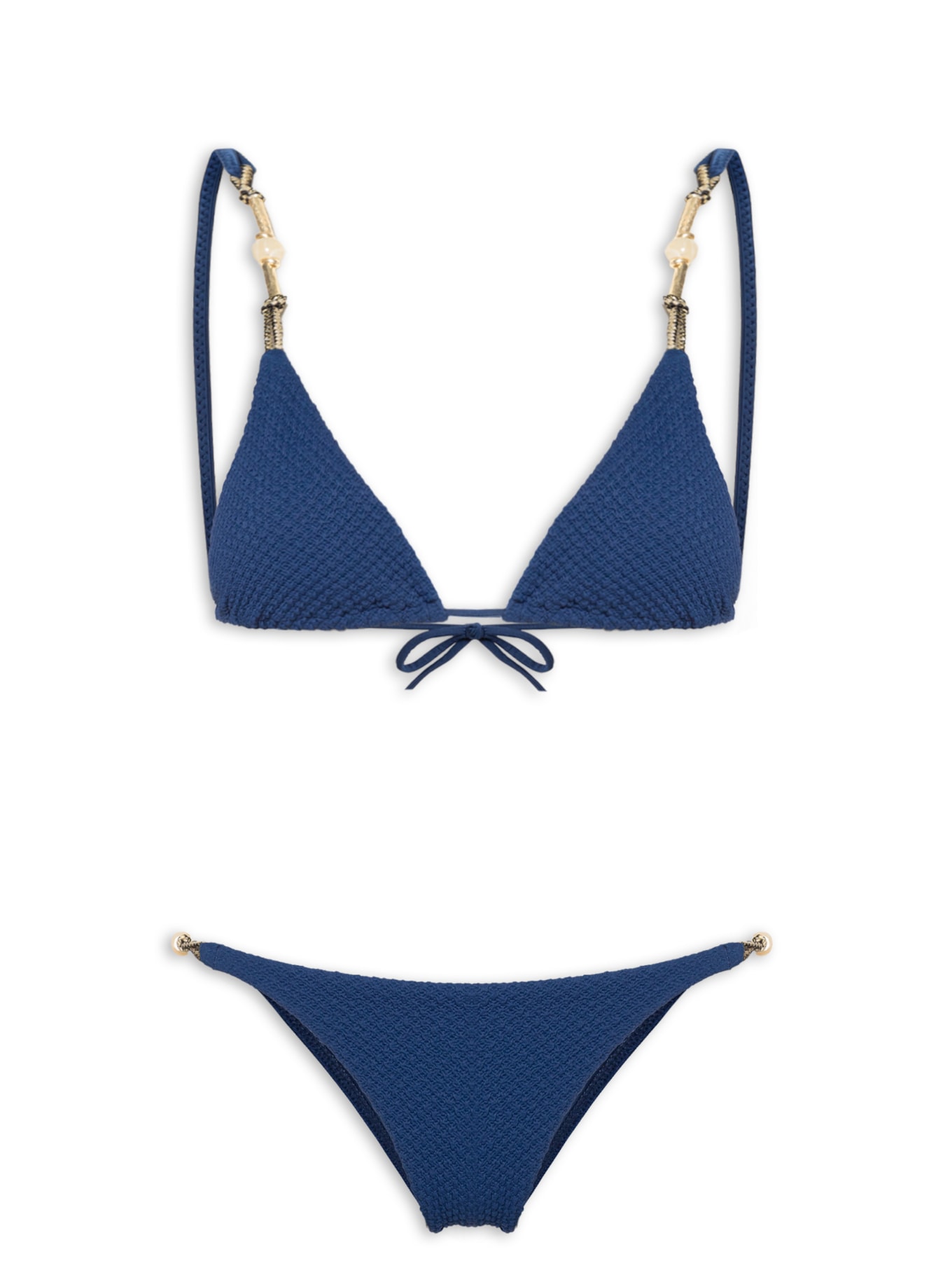 Biquíni Com Textura Cortininha Liso Aviamentos Azul Cia Marítima