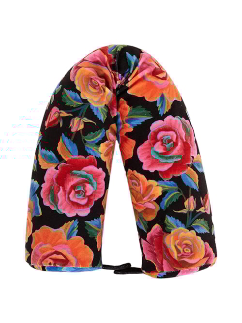 Almofada De Pescoço Rosas Pintadas – Preto