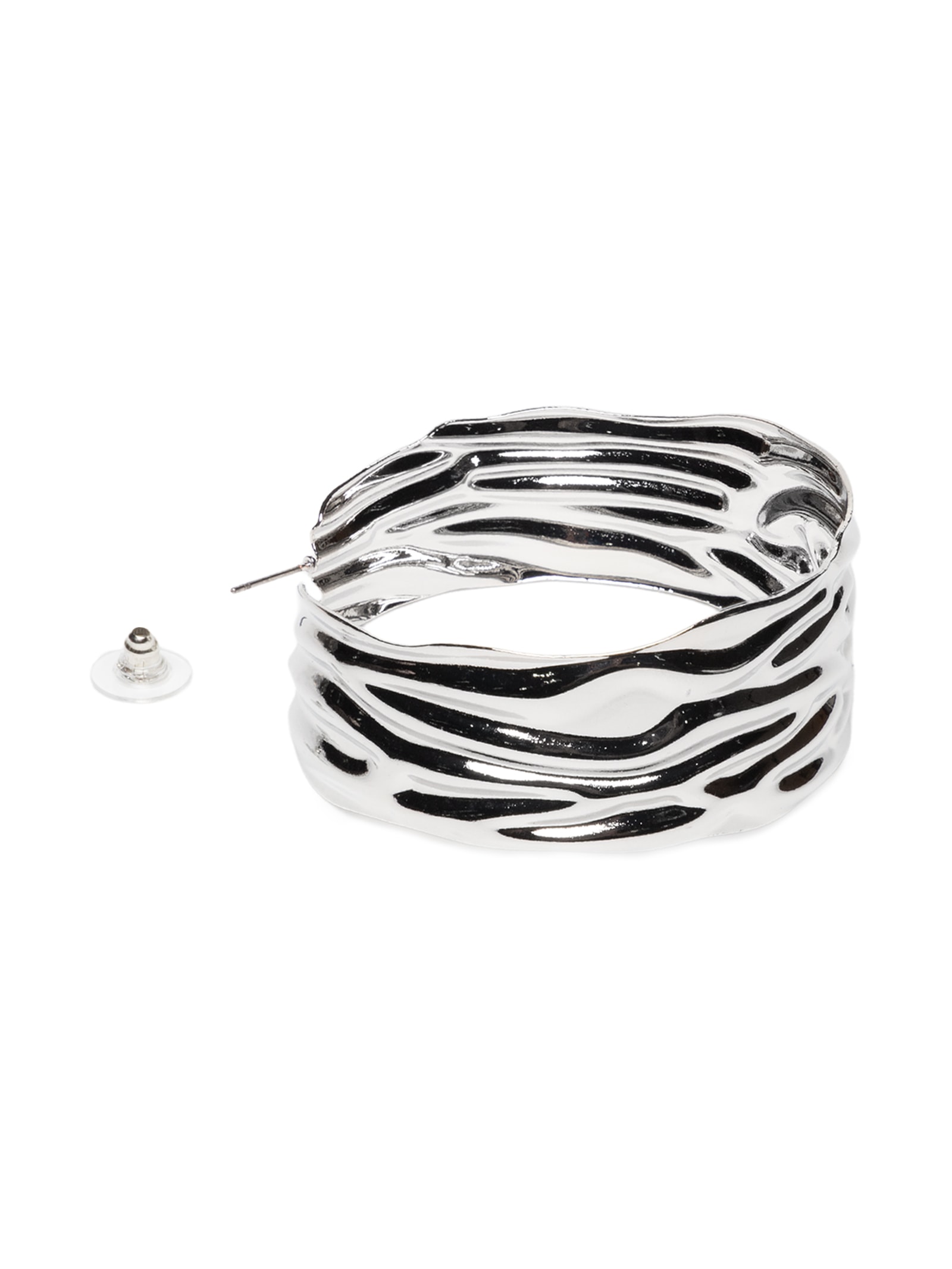 Argola Feminina Texturizada Prateado Market 33