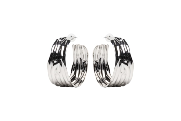 Argola Feminina Texturizada - Prateado