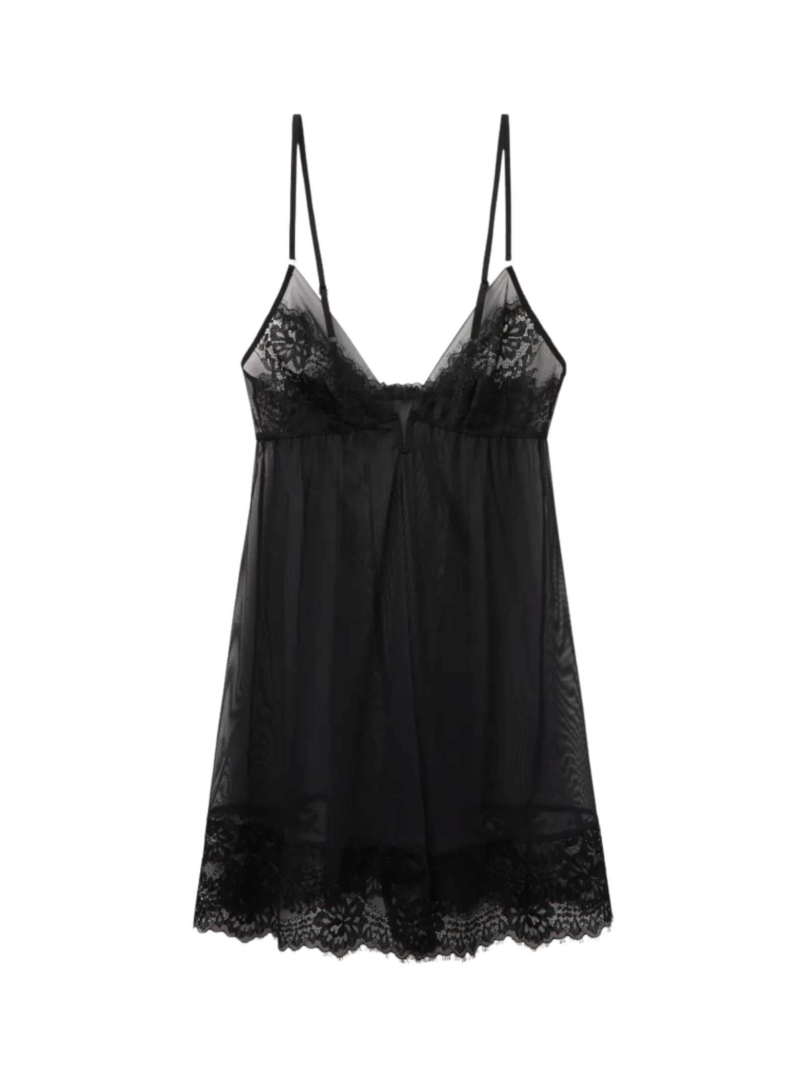 Babydoll Em Tule e Renda Sheer Glamour Preto Intimissimi