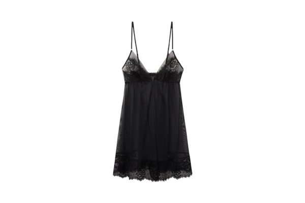 Babydoll Em Tule e Renda Sheer Glamour - Preto