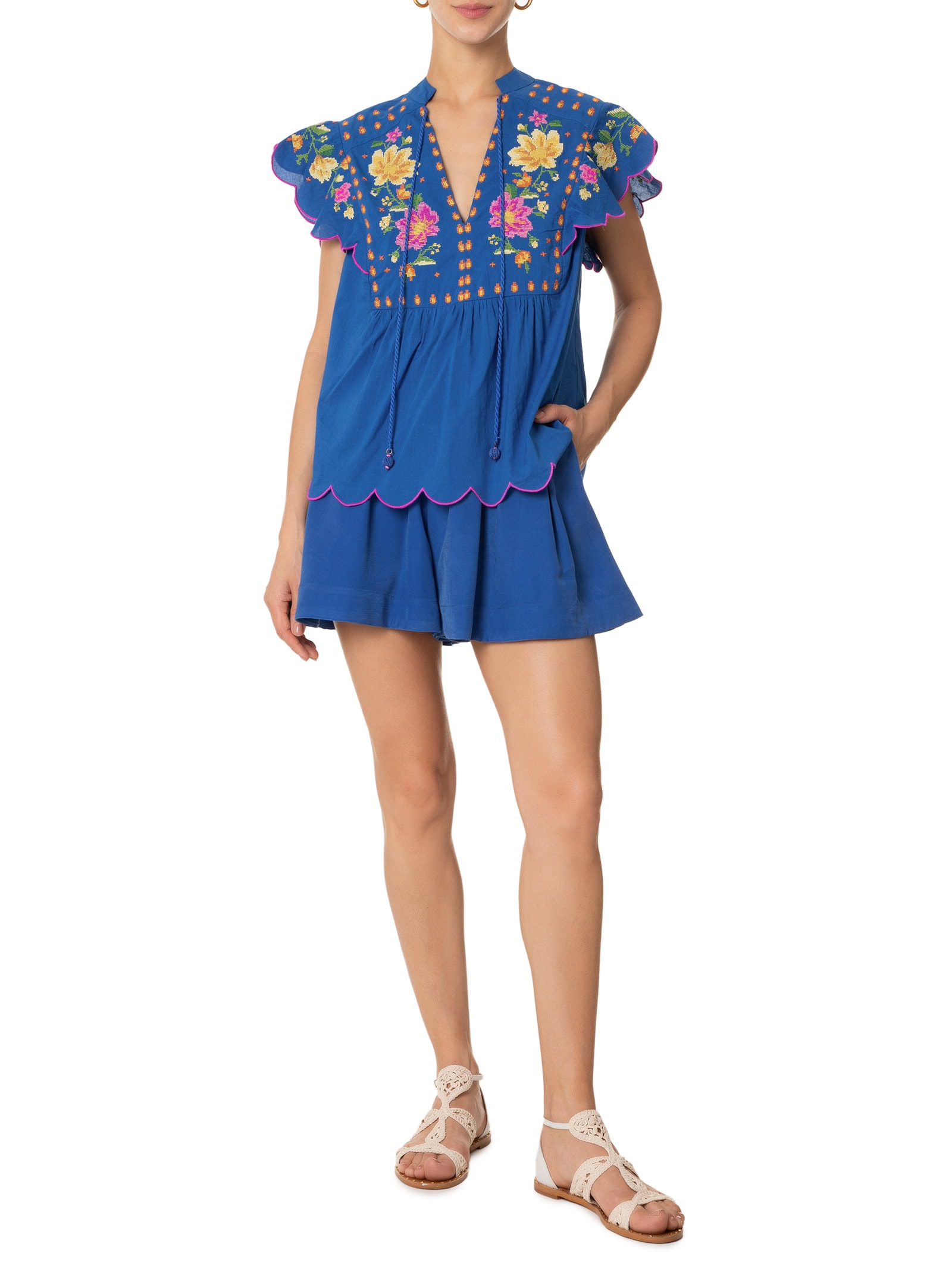 Bata Feminina Bordada Maraca Azul Farm