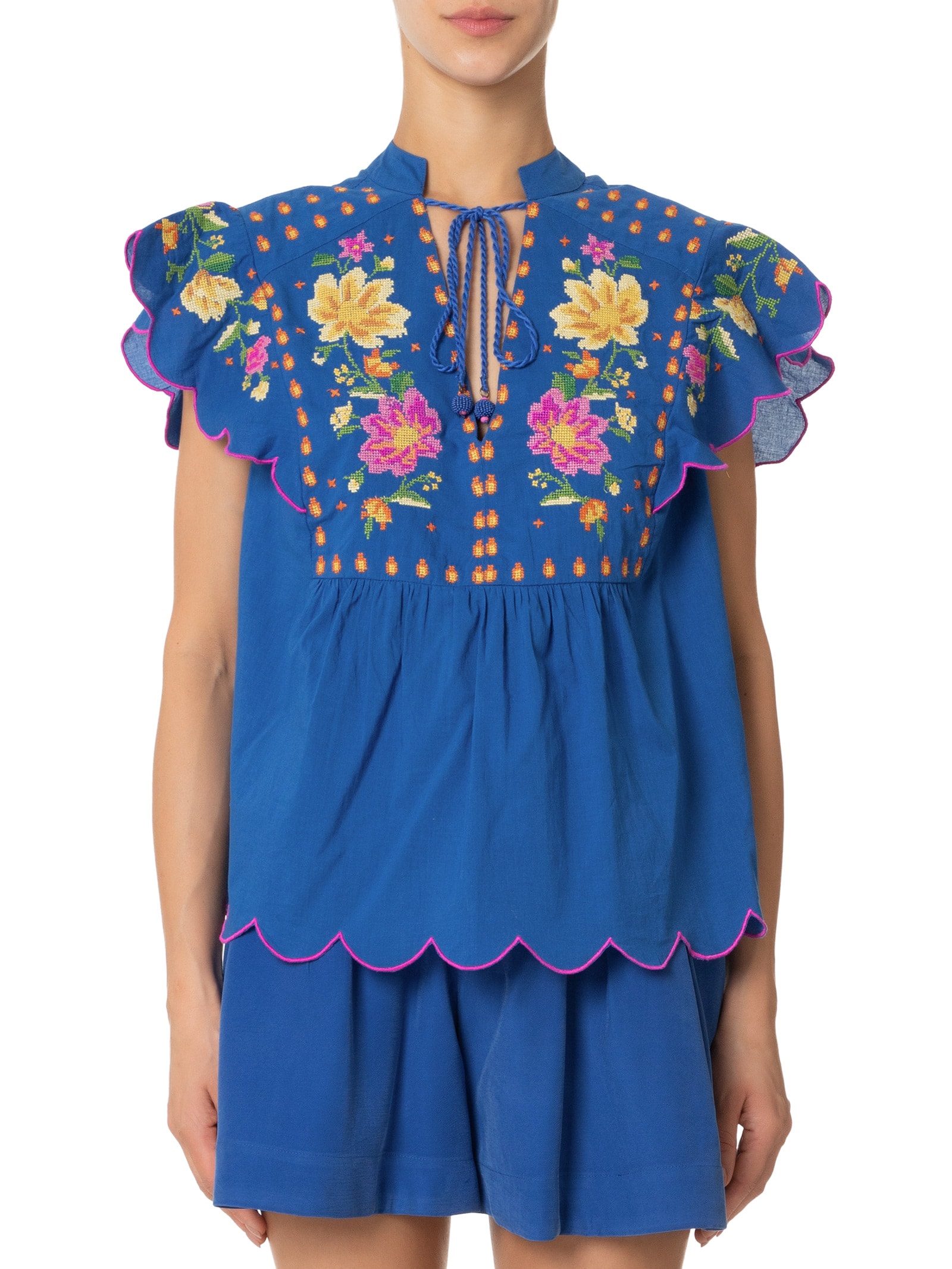 Bata Feminina Bordada Maraca Azul Farm