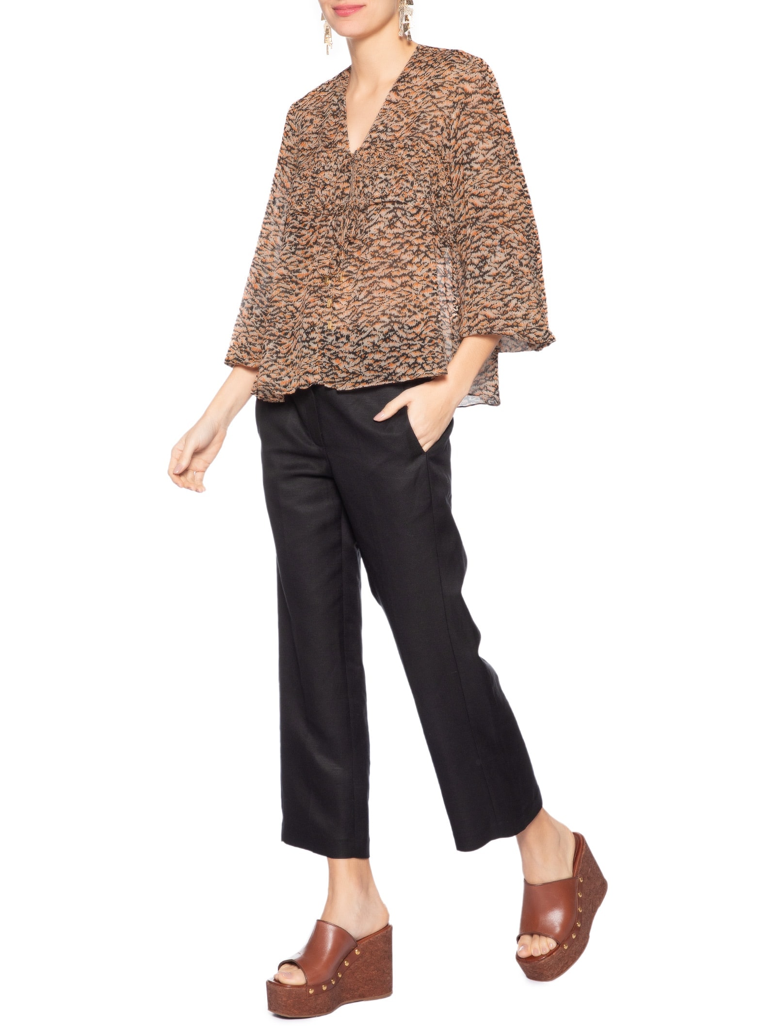 Bata Feminina Clara Textura Árvore Marrom Animale