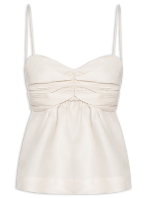 Bata Feminina Com Linho Busto Franzido – Branco