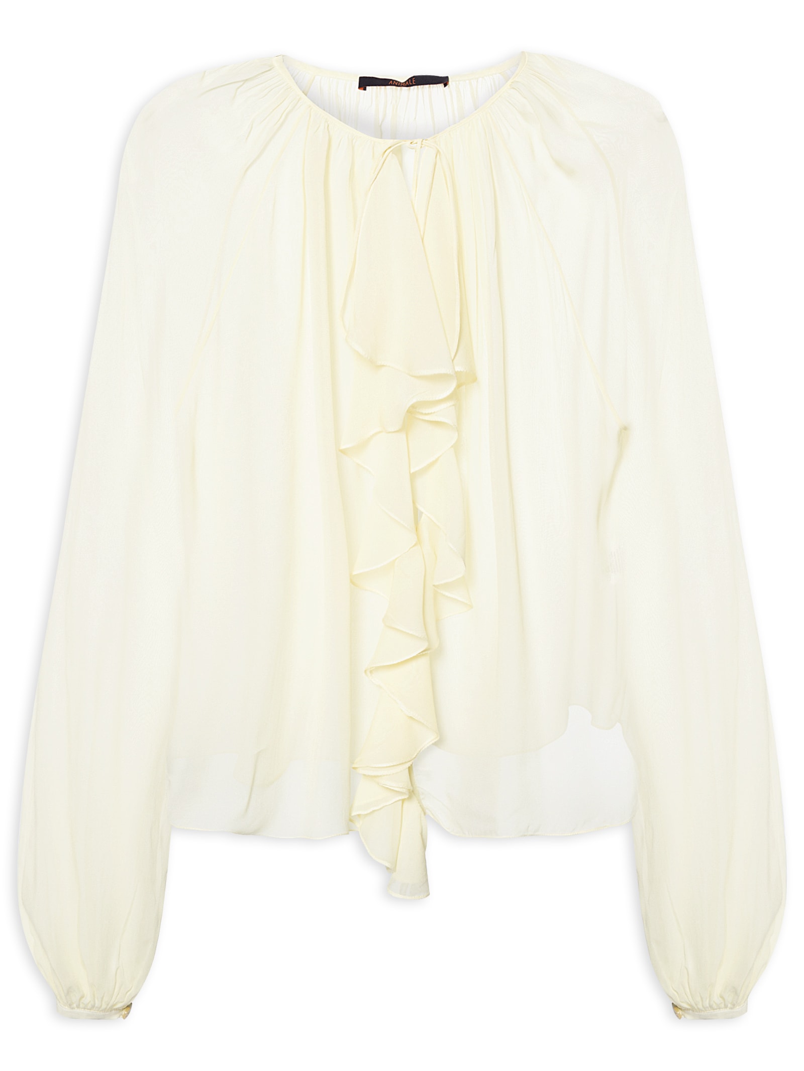 Bata Feminina De Georgette Manga Longa Decote Jabour Amarelo Animale