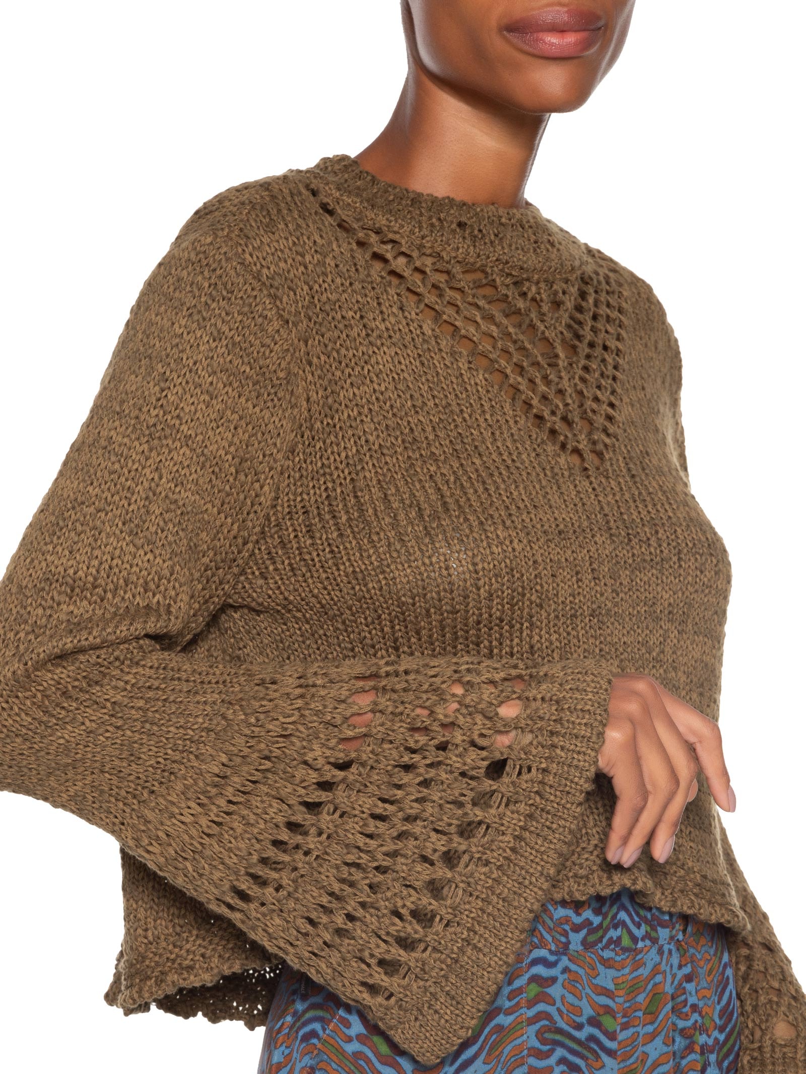 Bata Feminina De Tricot Com Mix De Pontos e Manga Sino Marrom Animale