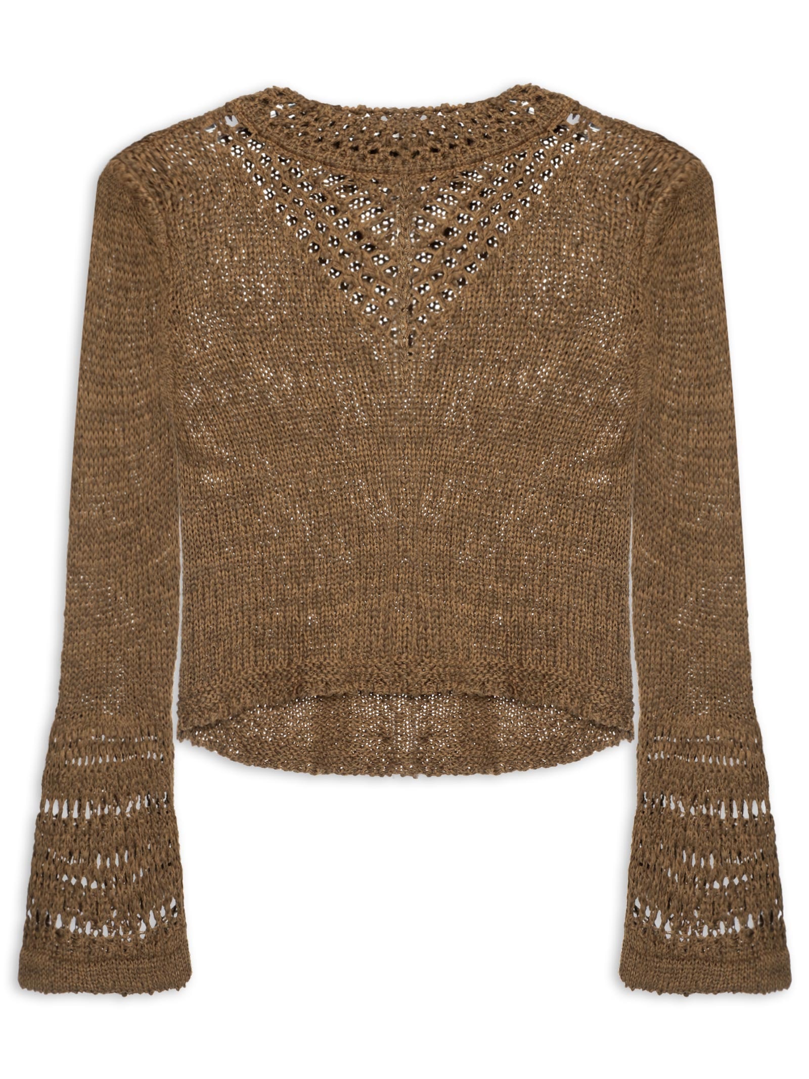 Bata Feminina De Tricot Com Mix De Pontos e Manga Sino Marrom Animale