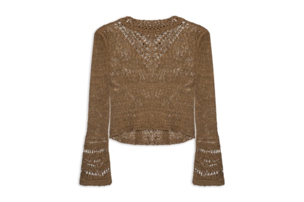 Bata Feminina De Tricot Com Mix De Pontos e Manga Sino - Marrom