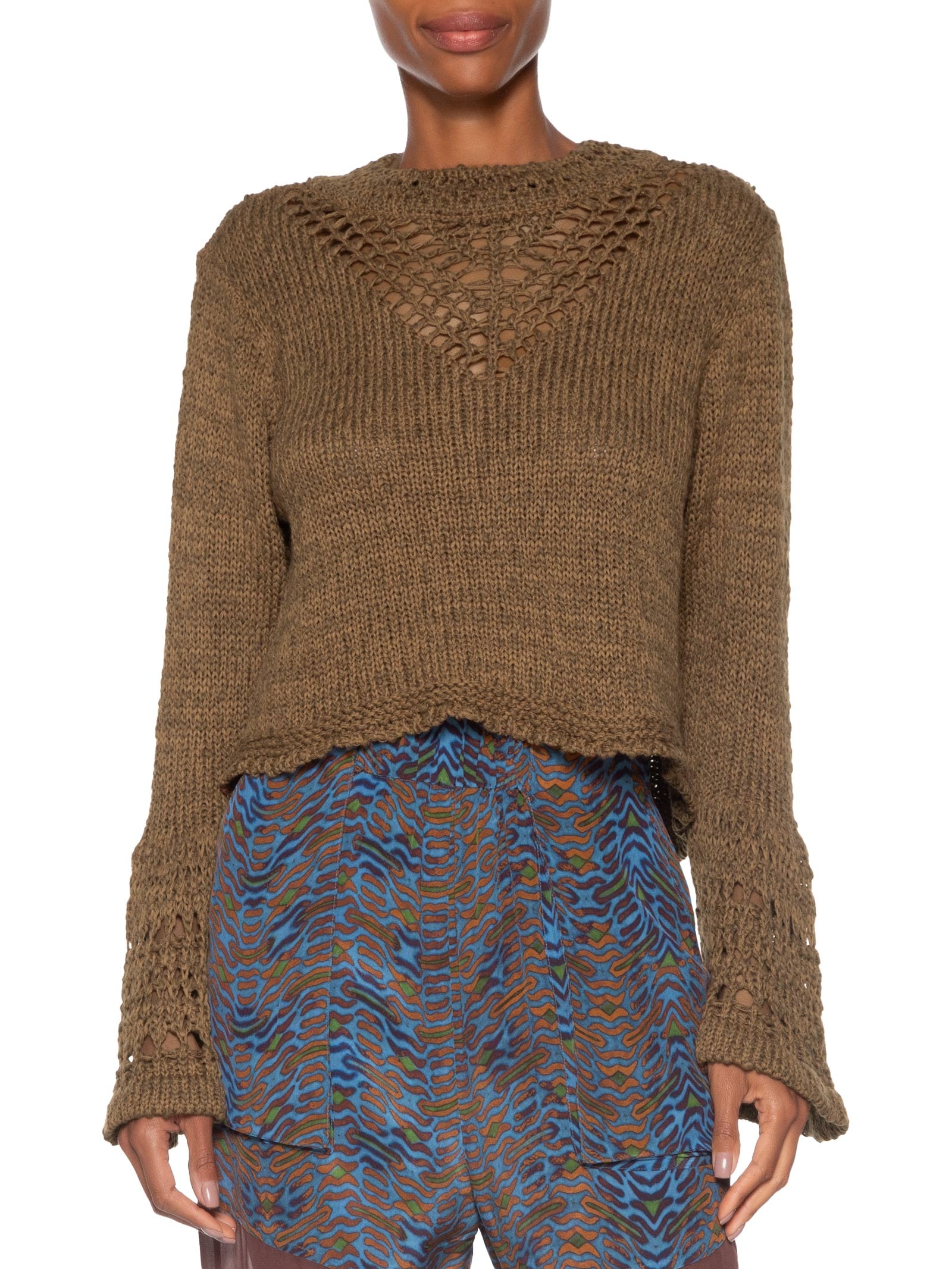 Bata Feminina Decote Aberto De Tricot Over Marrom Animale