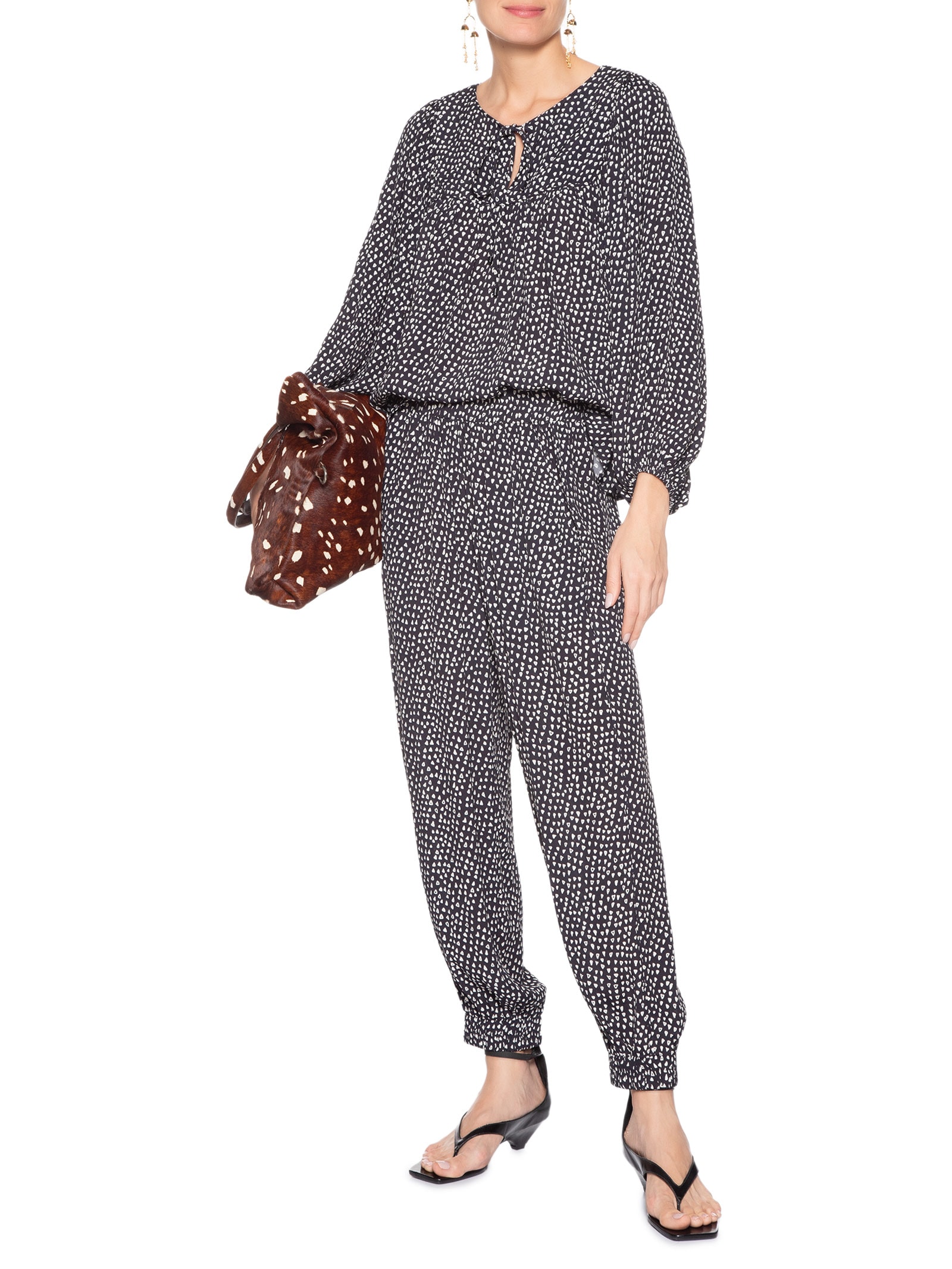 Bata Feminina Decote Argola Textura Palheta Preto Animale