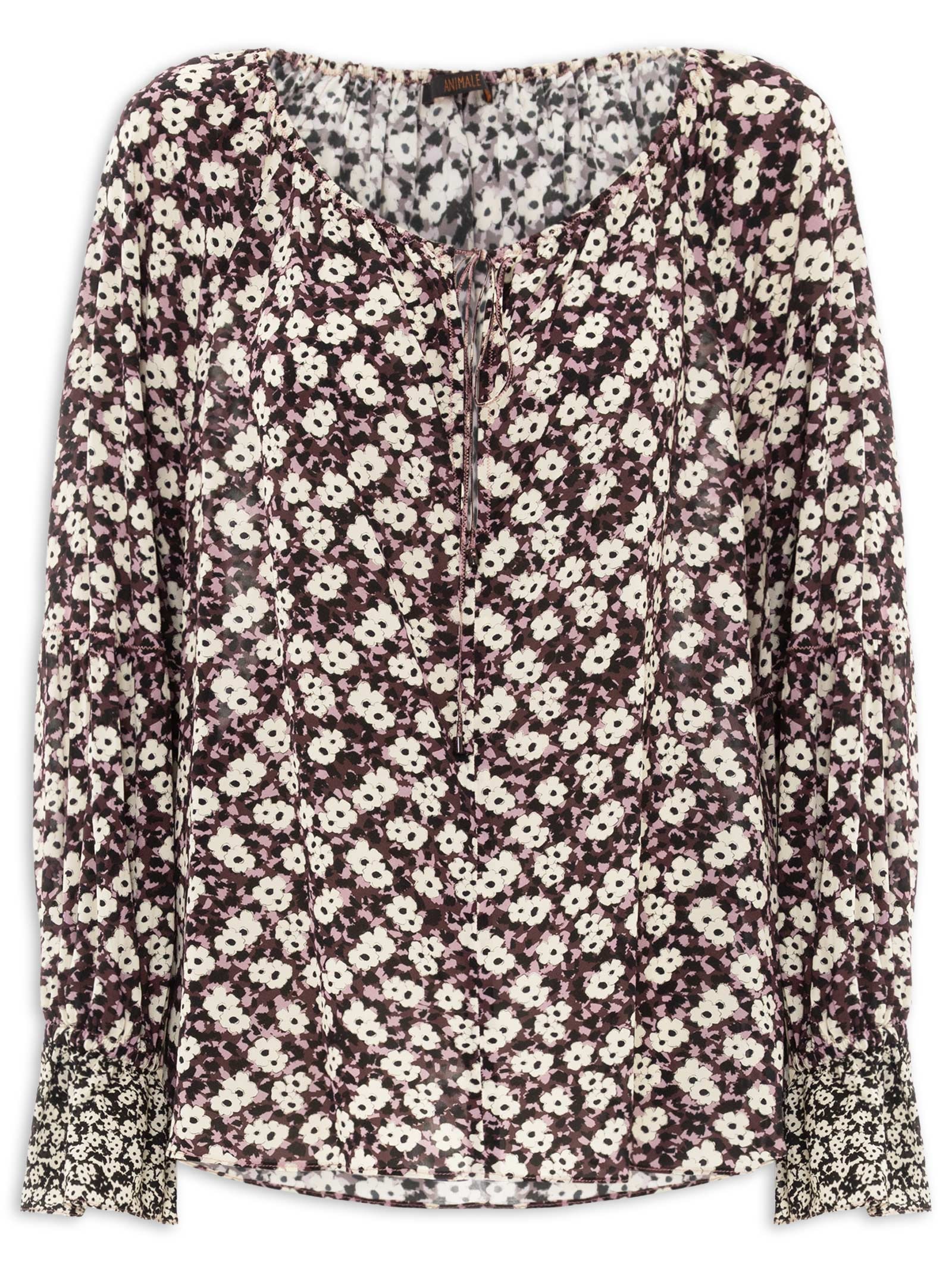 Bata Feminina Decote V Estampada Roxo Animale