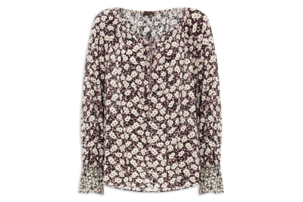 Bata Feminina Decote V Estampada - Roxo