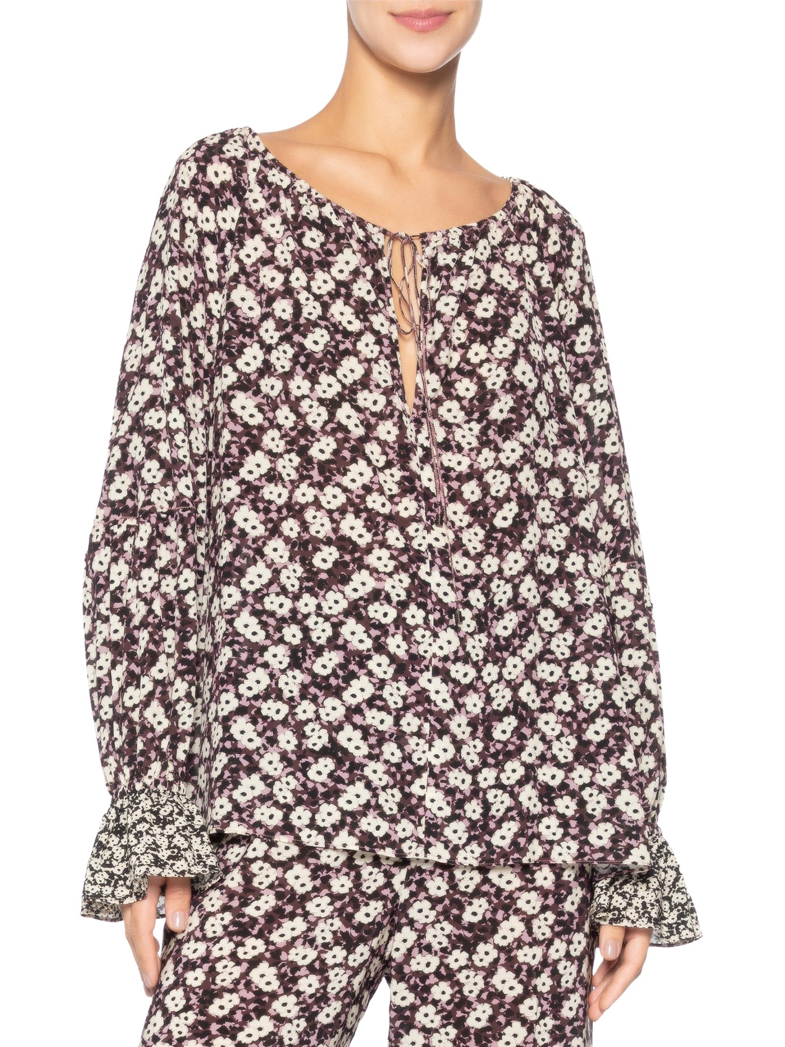 Bata Feminina Decote V Estampada Roxo Animale