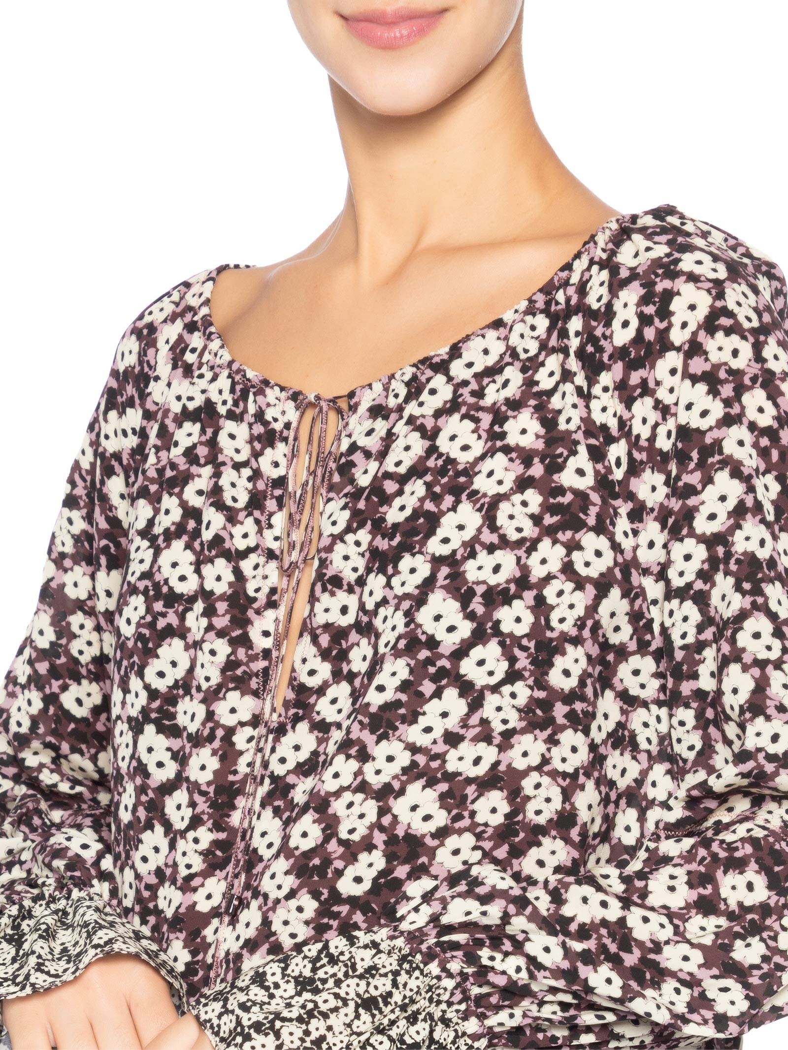 Bata Feminina Decote V Estampada Roxo Animale