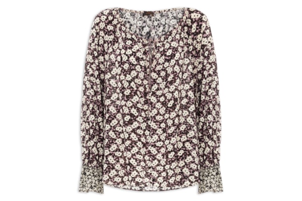 Bata Feminina Decote V Estampada - Roxo
