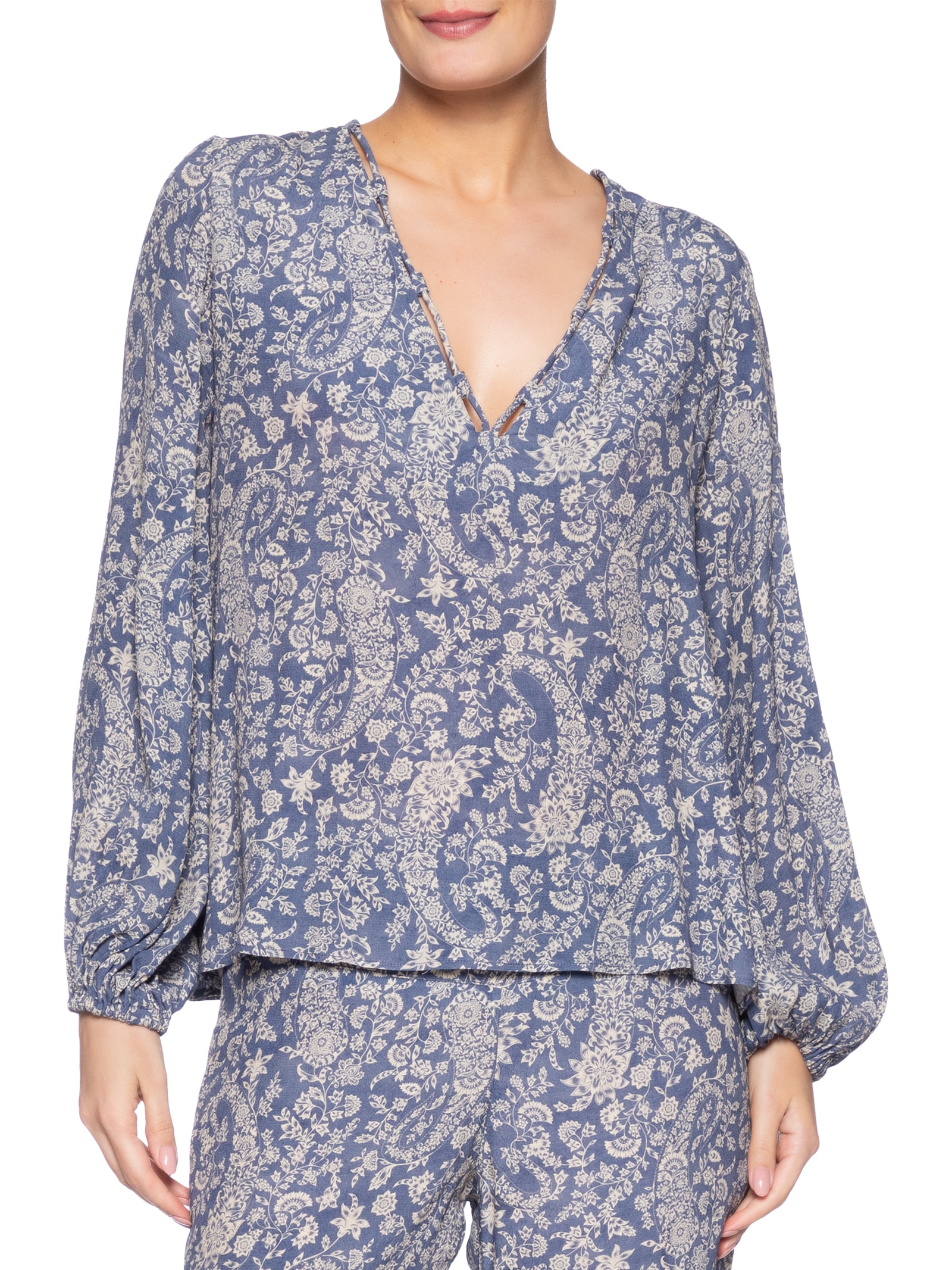 Bata Feminina Detalhe Decote Estampa Maze Azul Maria Filó