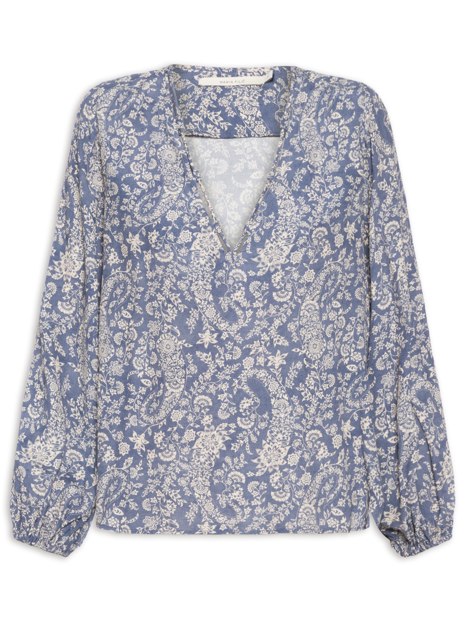 Bata Feminina Detalhe Decote Estampa Maze Azul Maria Filó