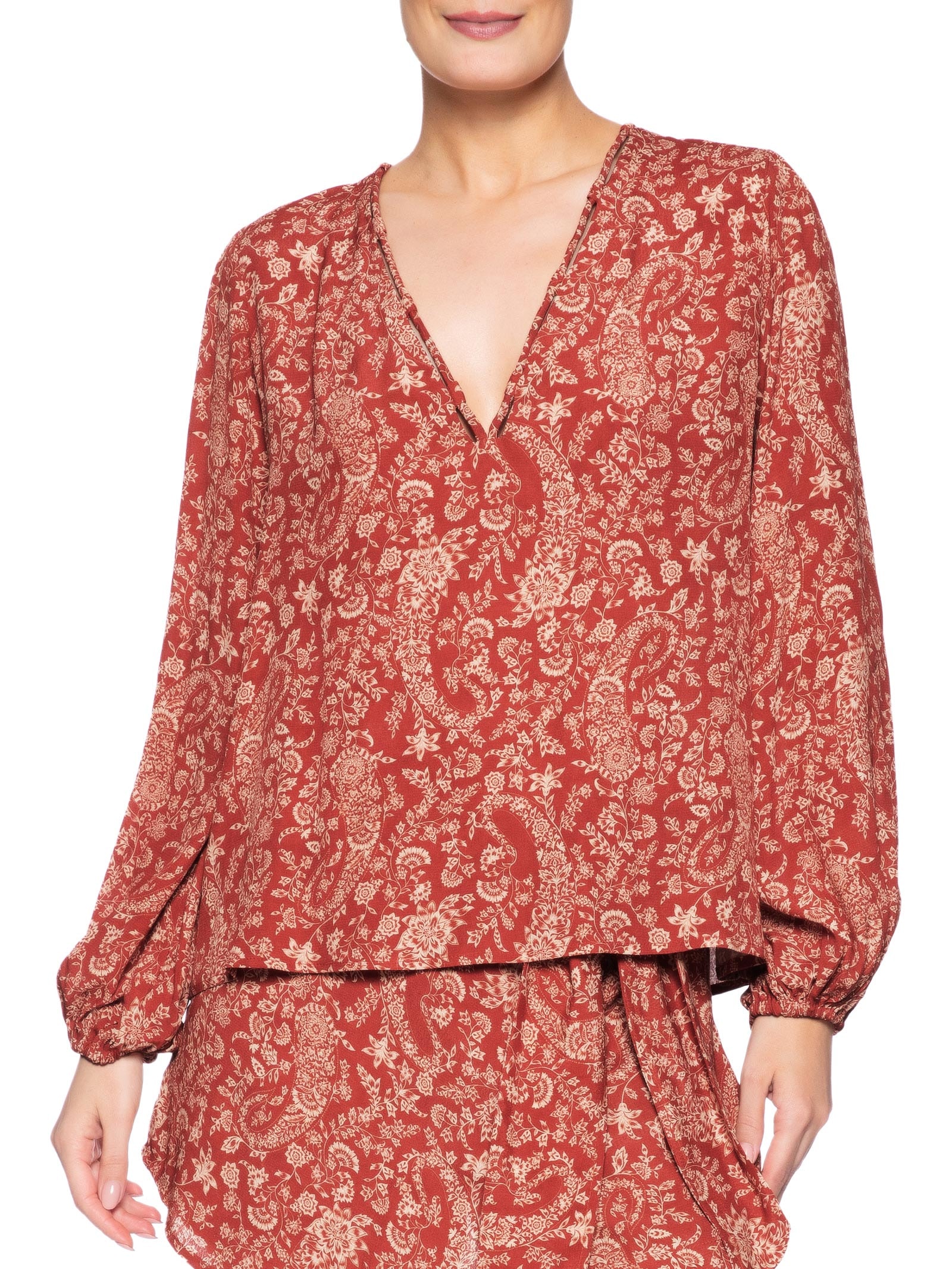 Bata Feminina Detalhe Decote Estampa Maze Vermelho Maria Filó