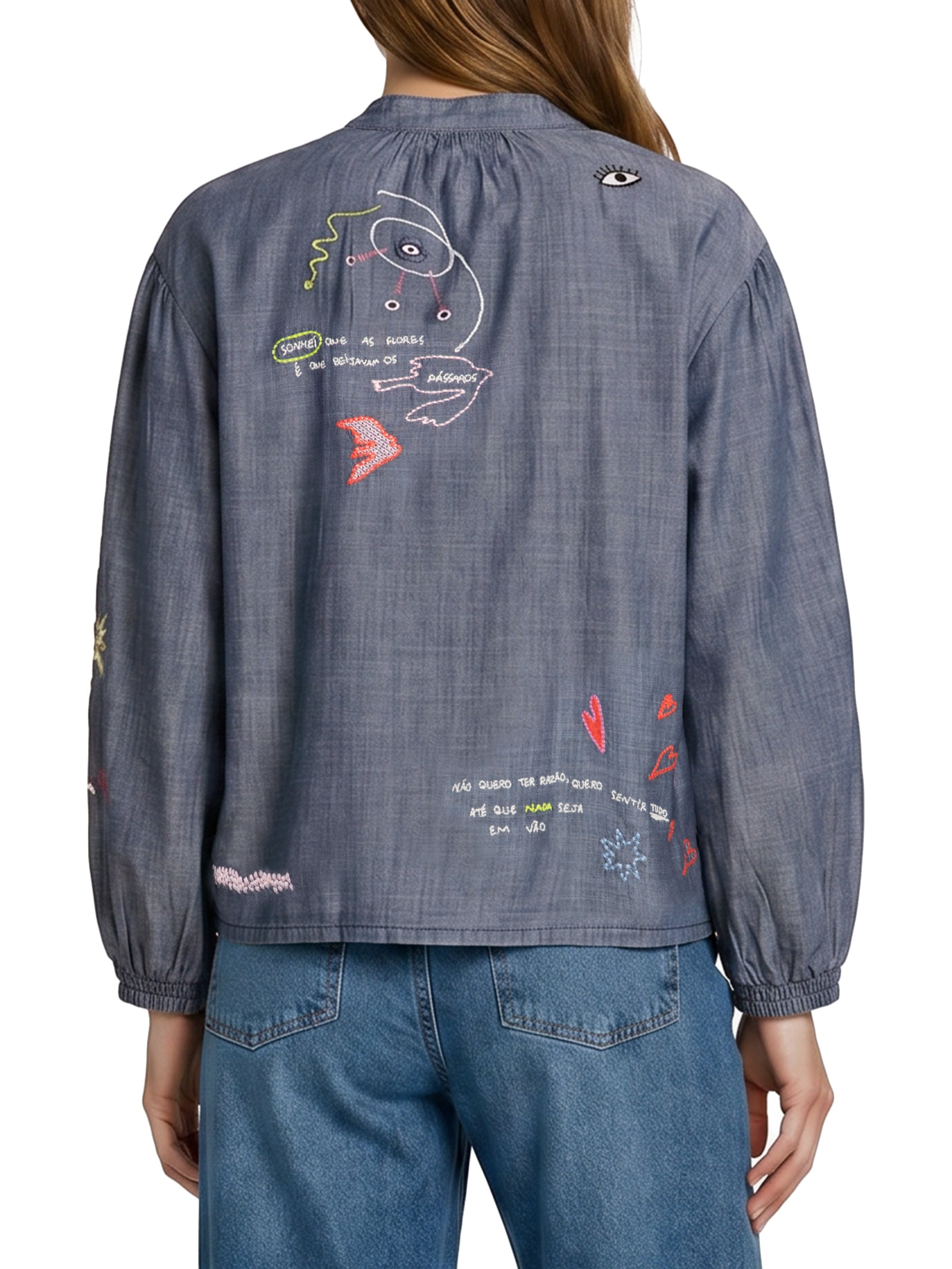 Bata Feminina Jeans Bordado Desrazao Azul Cantão