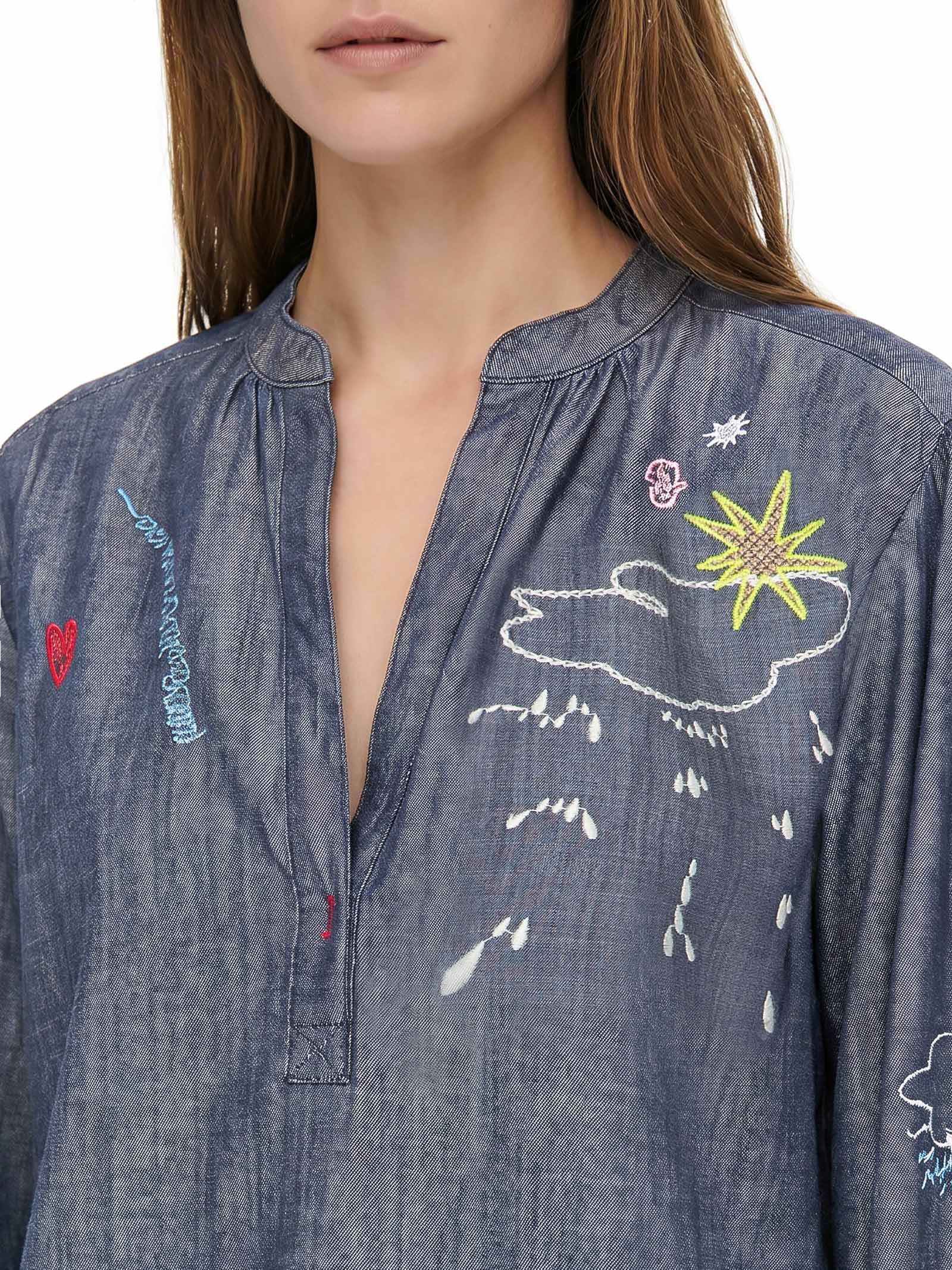 Bata Feminina Jeans Bordado Desrazao Azul Cantão