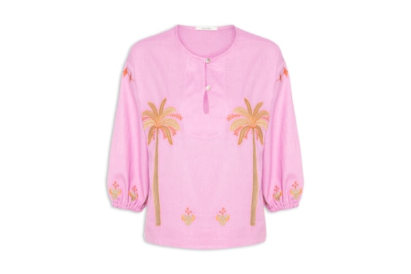 Bata Feminina Linho Bordado Miragem - Rosa