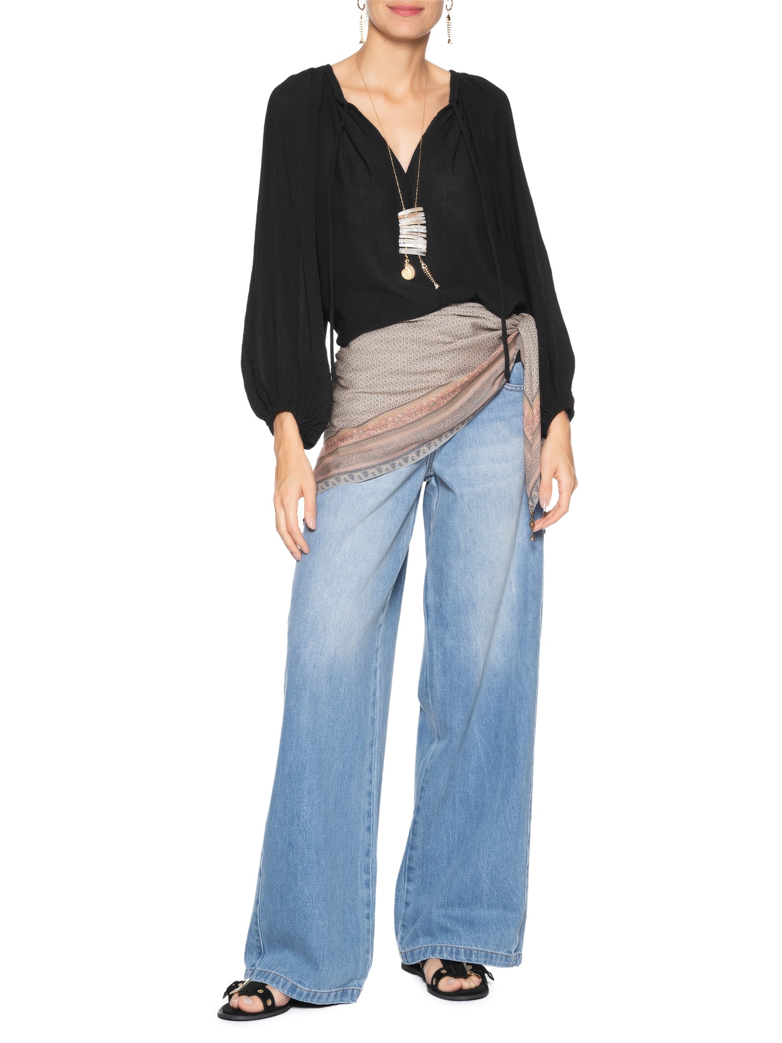 Bata Feminina Manga Bufante Preto Maria Filó