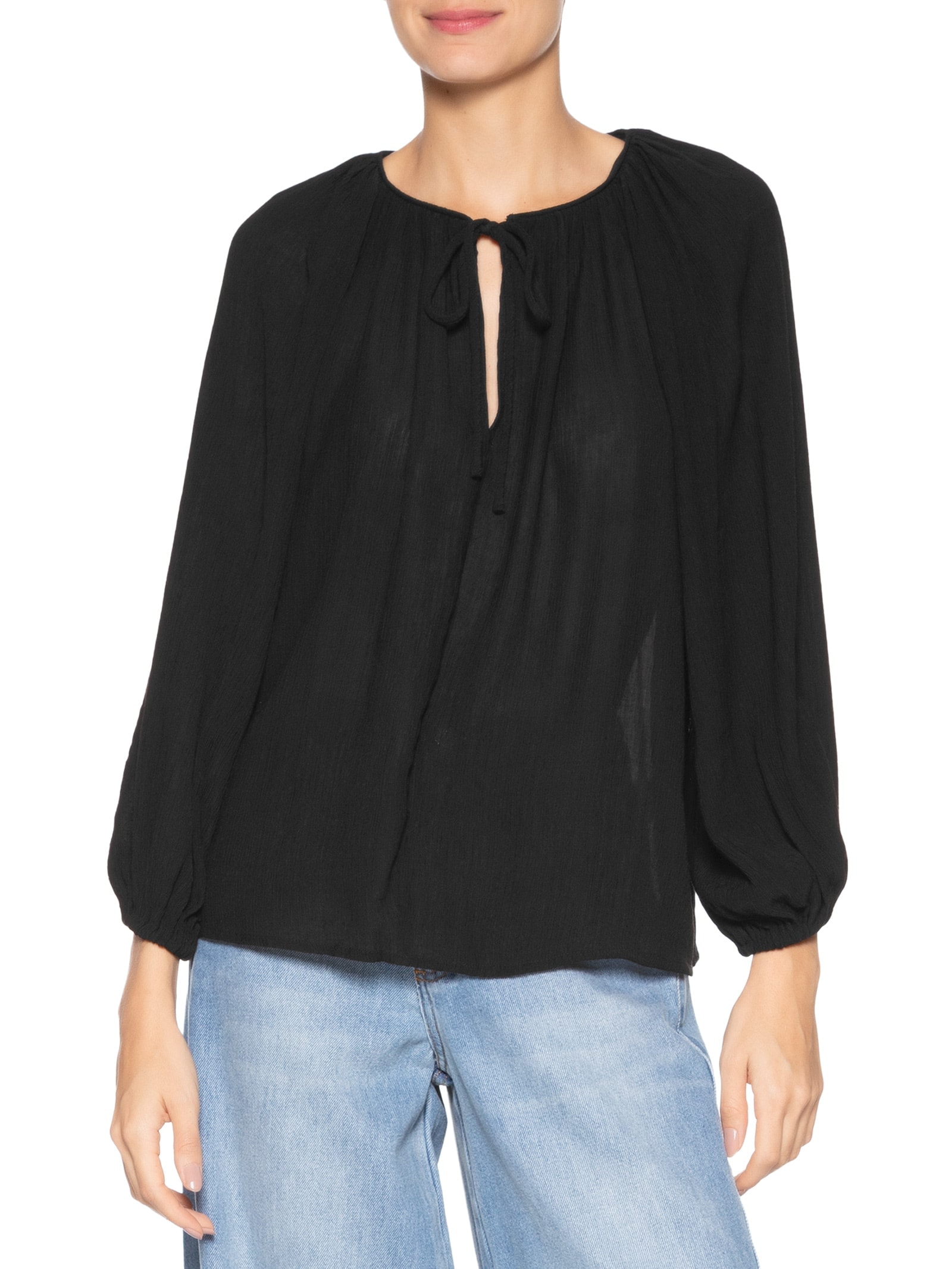 Bata Feminina Manga Bufante Preto Maria Filó