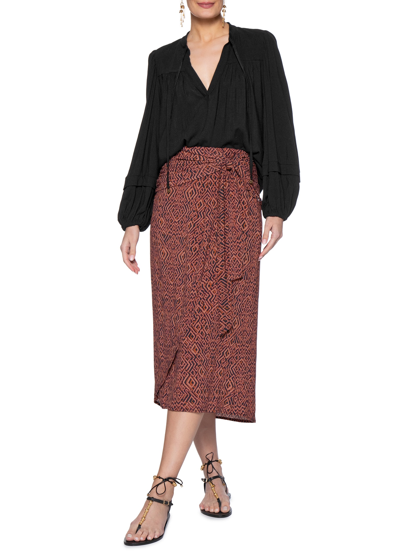 Bata Feminina Manga Pregas Decote V Preto Maria Filó