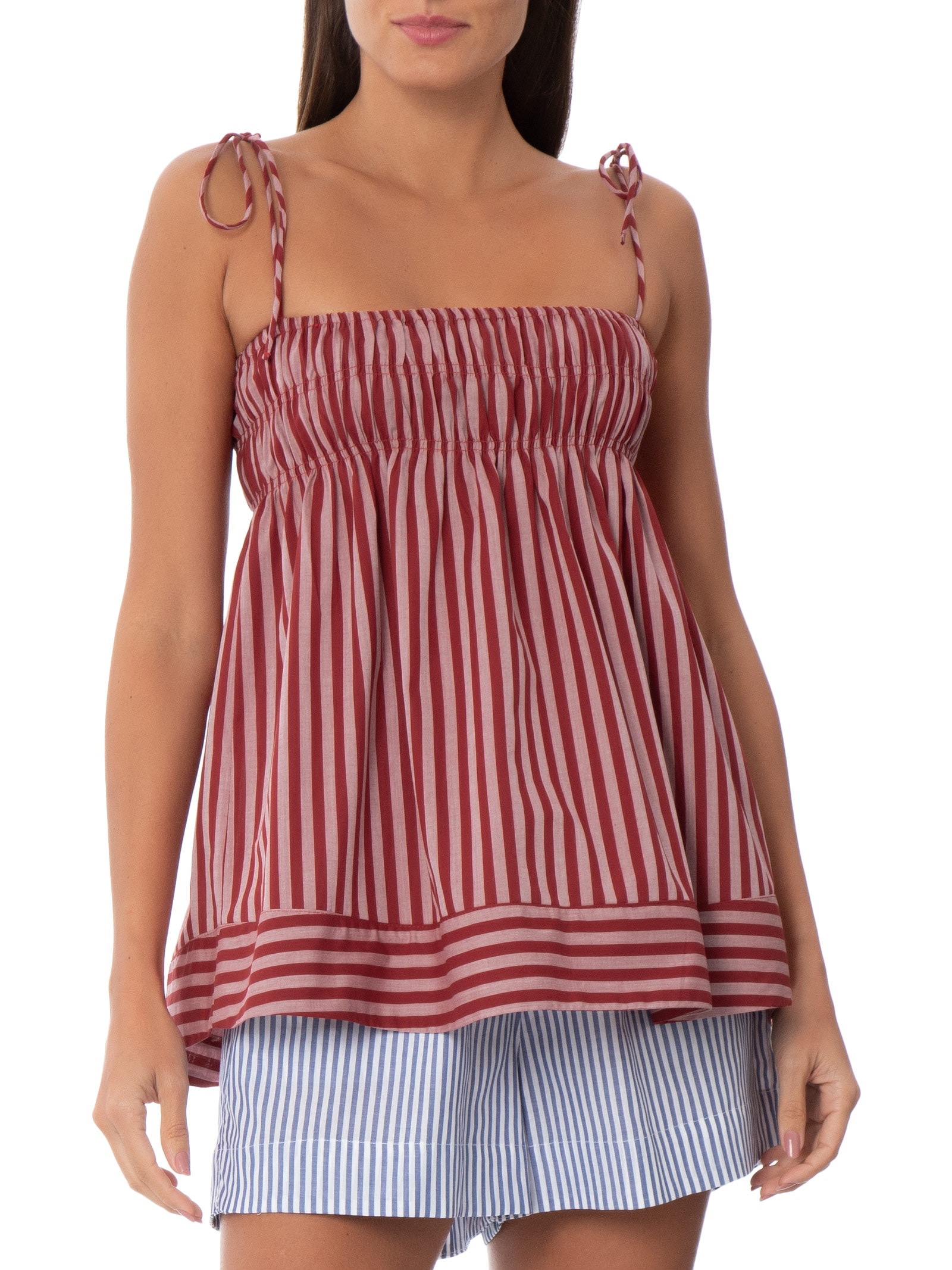 Bata Feminina Mia Tricoline Listras Bisous Vermelho Panô