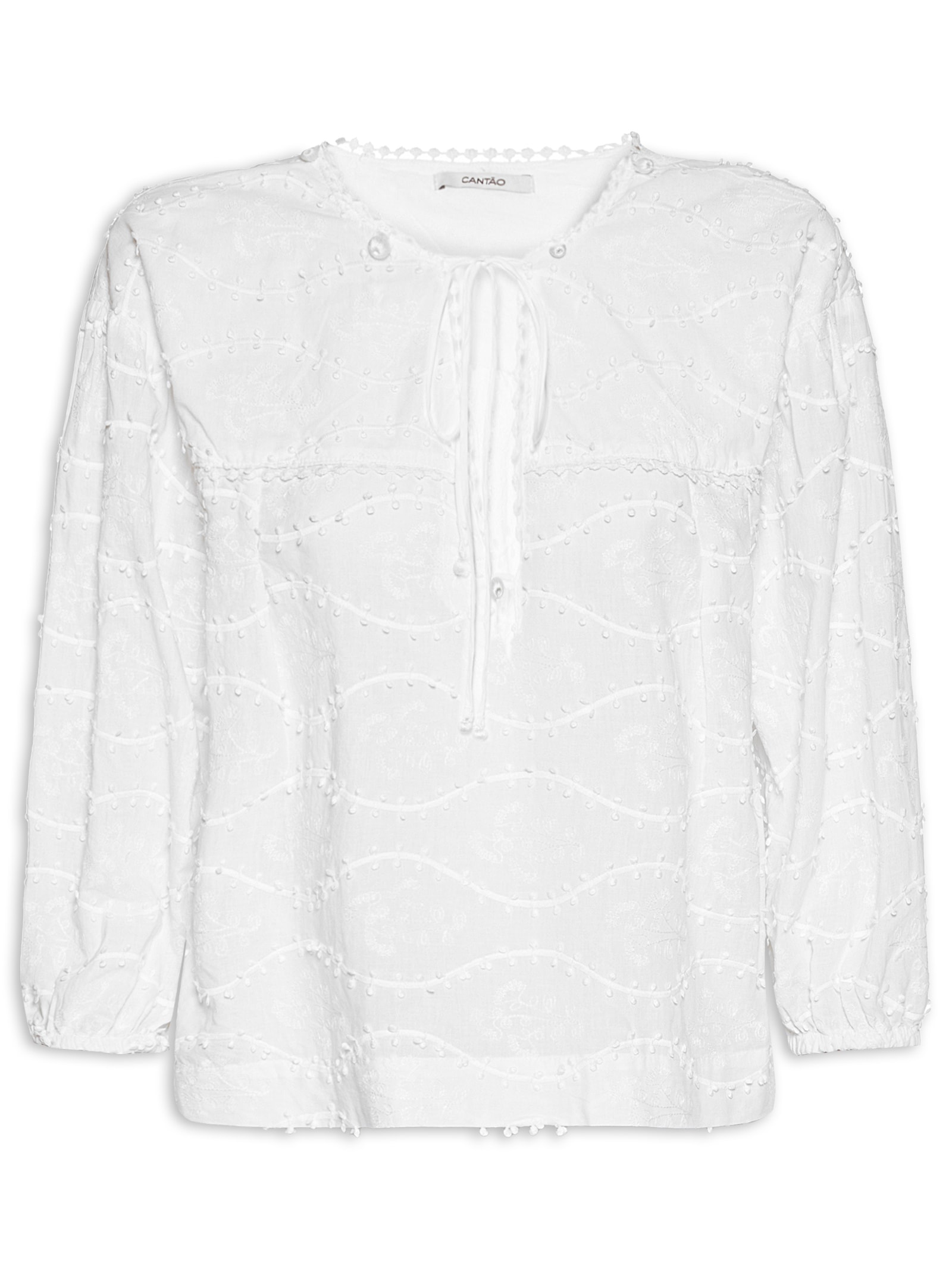 Bata Feminina Voil Bordado Relevo – Branco Cantão