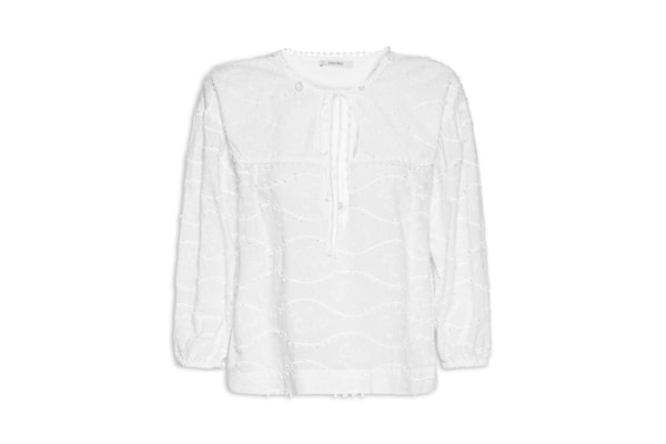 Bata Feminina Voil Bordado Relevo – Branco