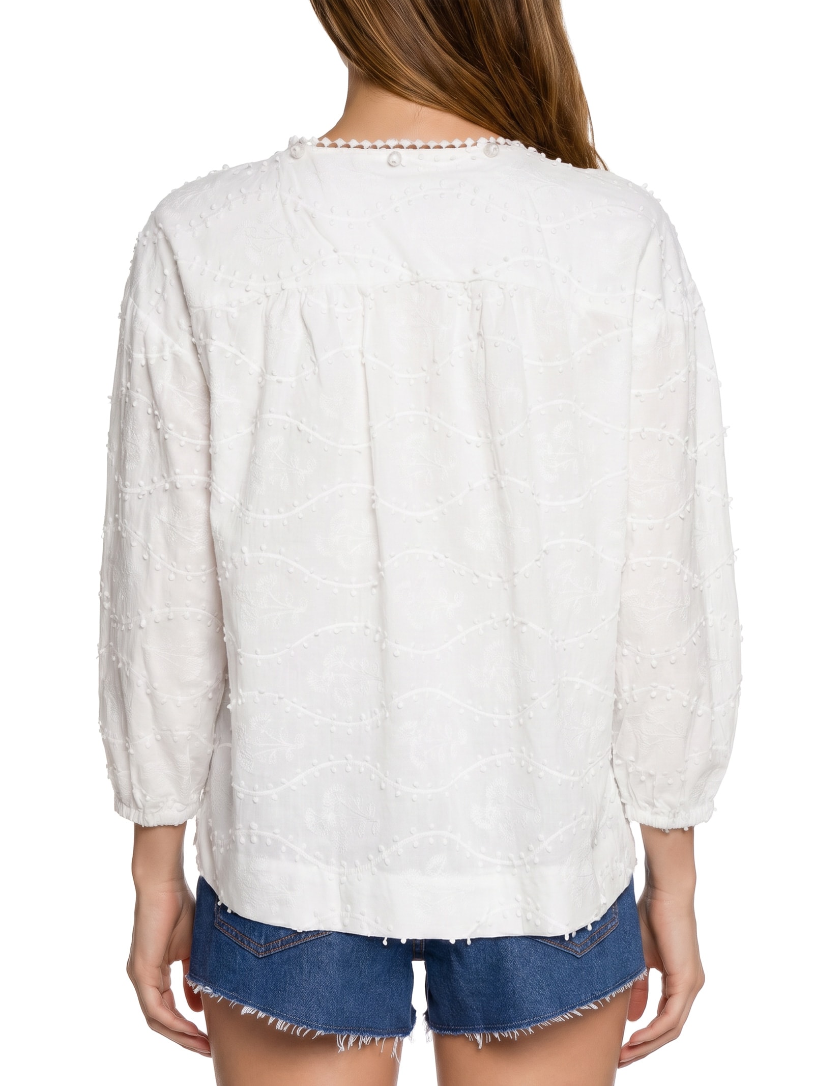 Bata Feminina Voil Bordado Relevo – Branco Cantão