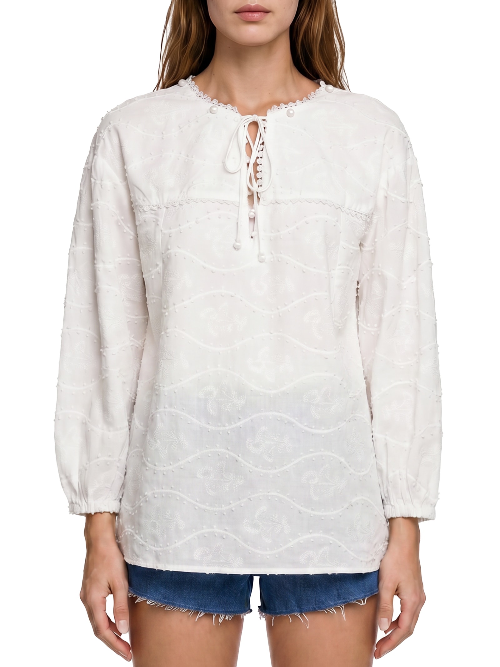 Bata Feminina Voil Bordado Relevo – Branco Cantão