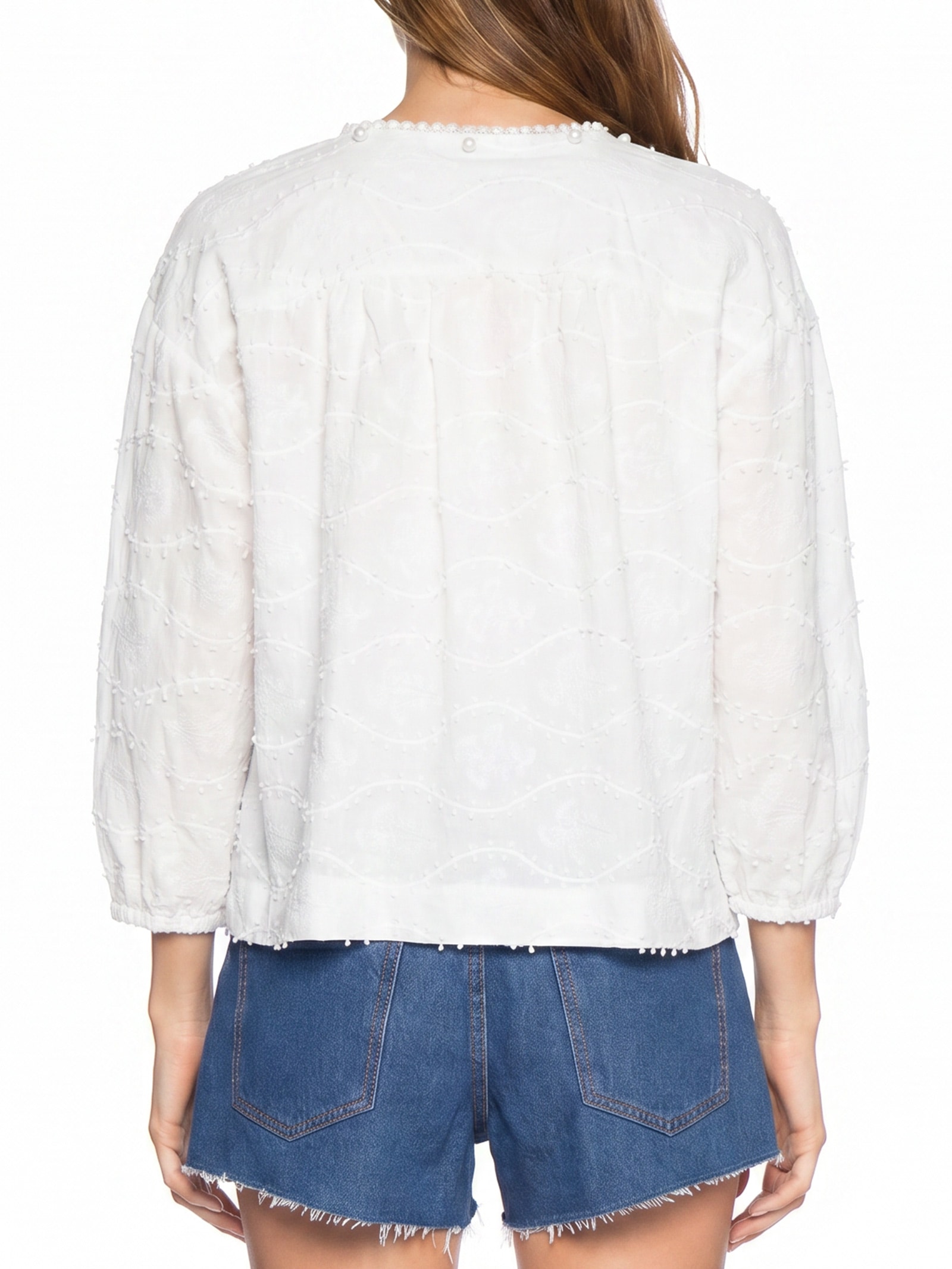 Bata Feminina Voil Bordado Relevo – Branco Cantão