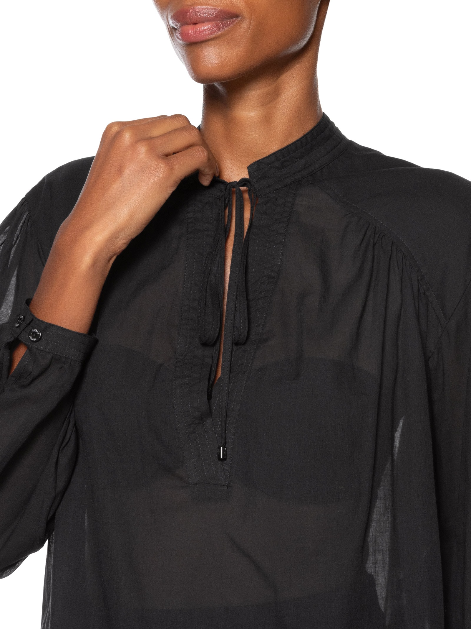 Bata Feminina Voil De Algodão Detalhe Pesponto Preto Animale