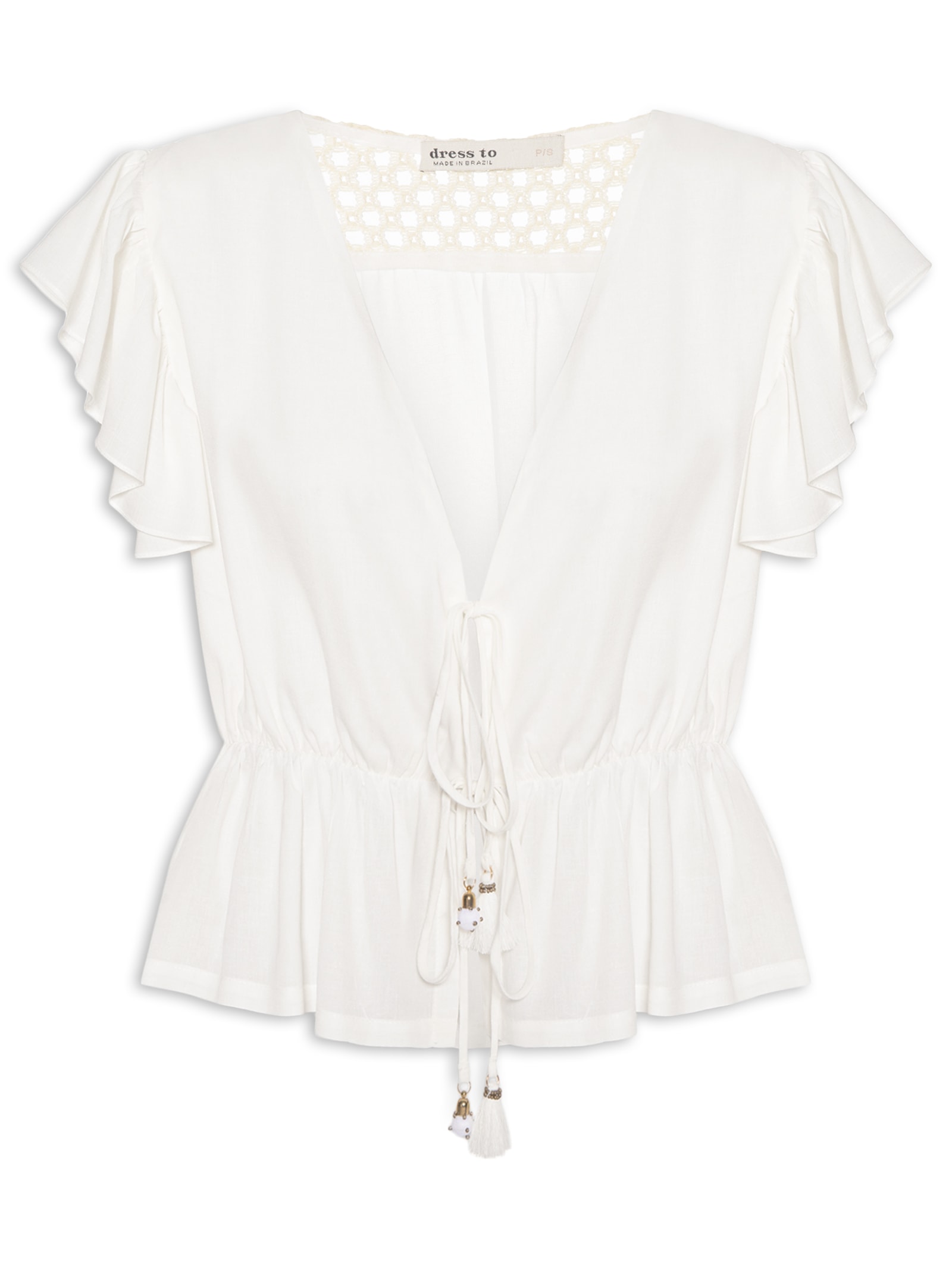Bata Feminina Voil Detalhe Tela Macramê Branco Dress To
