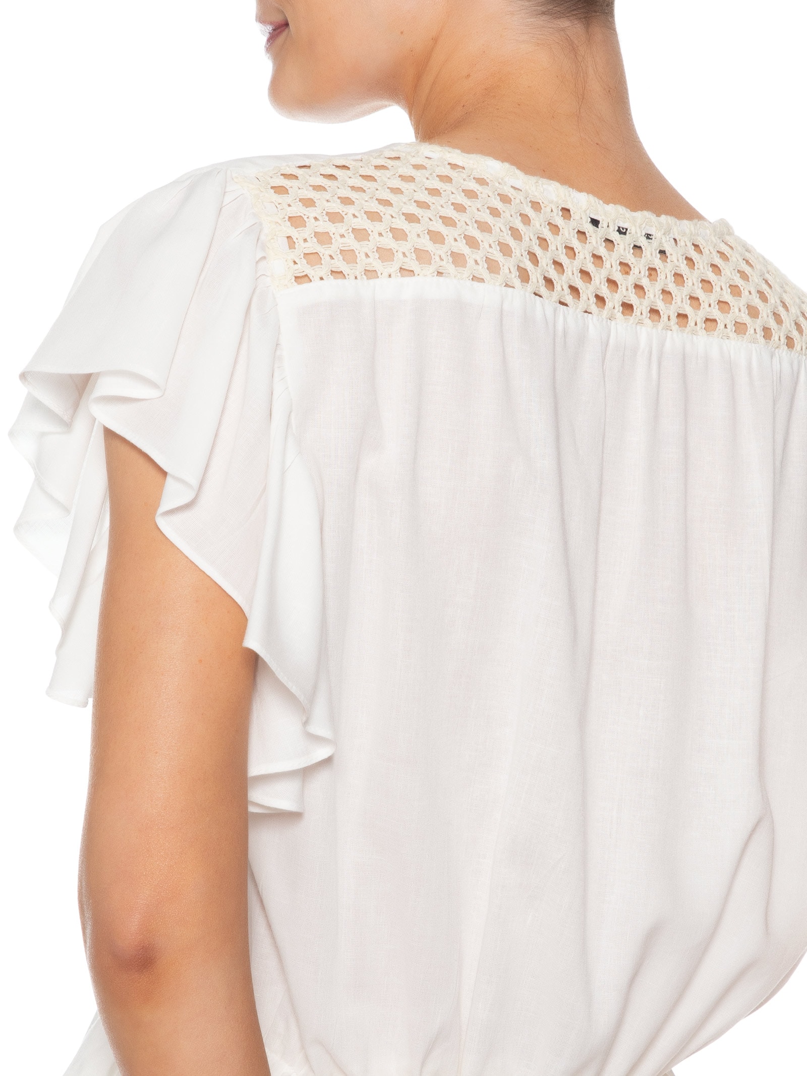 Bata Feminina Voil Detalhe Tela Macramê Branco Dress To