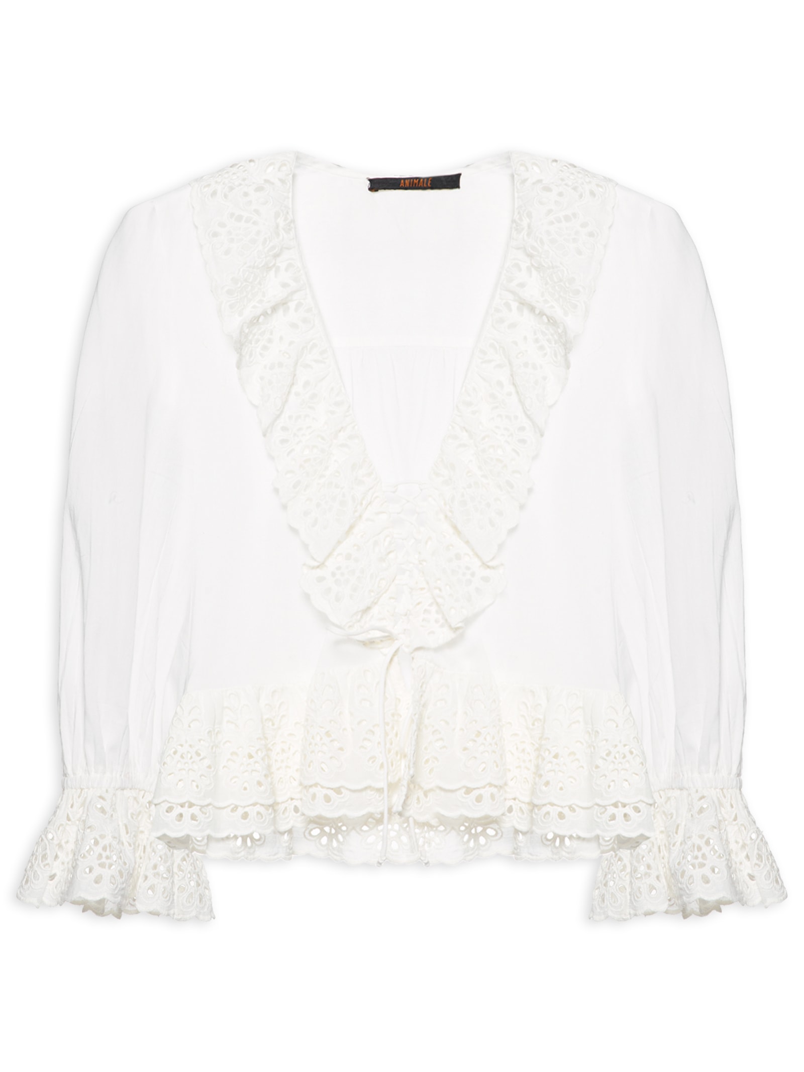 Bata Manga Longa Babado Cosmos Branco Animale