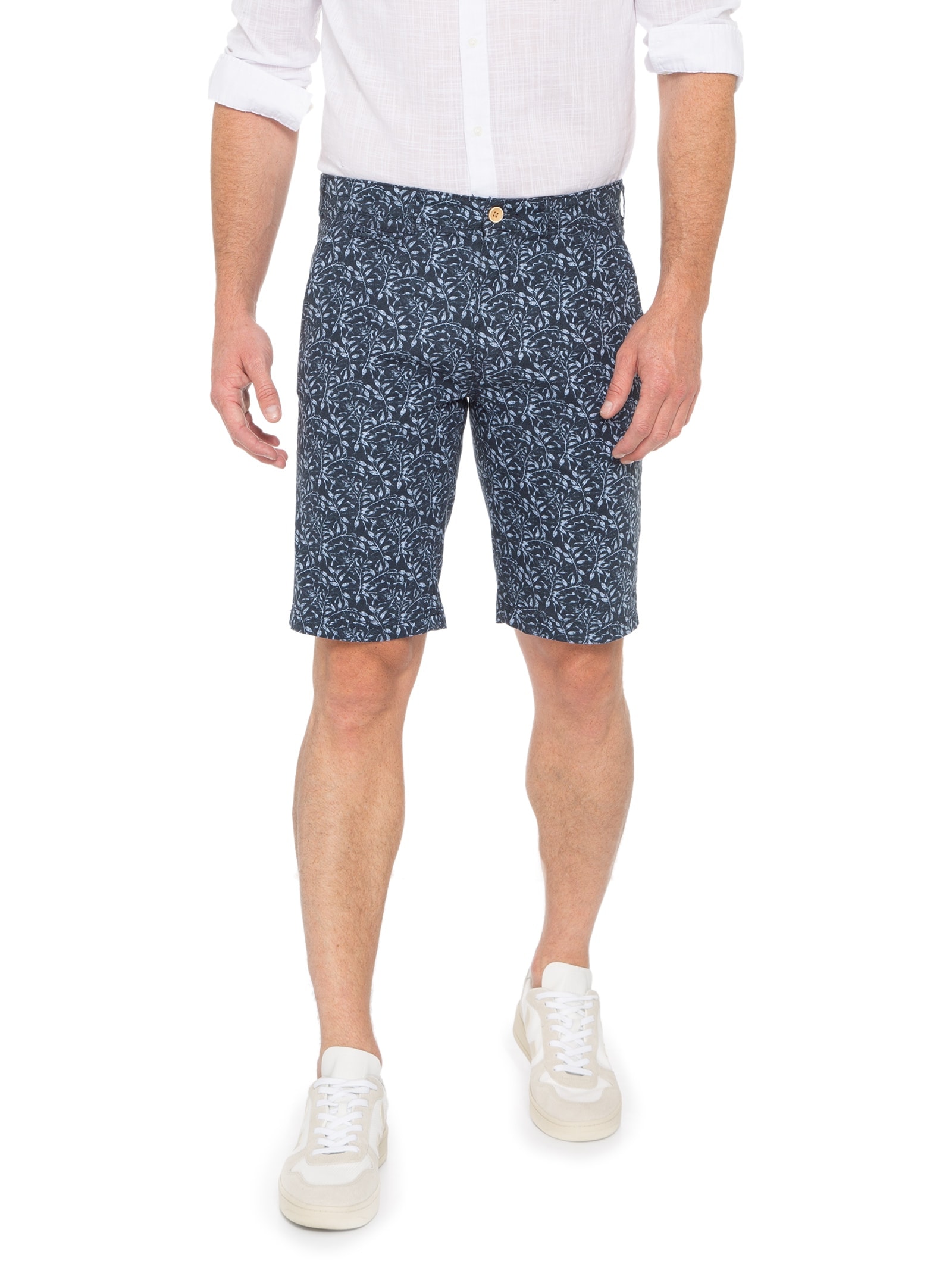 Bermuda Chino Em Linho Estampado Azul  Basiq Men