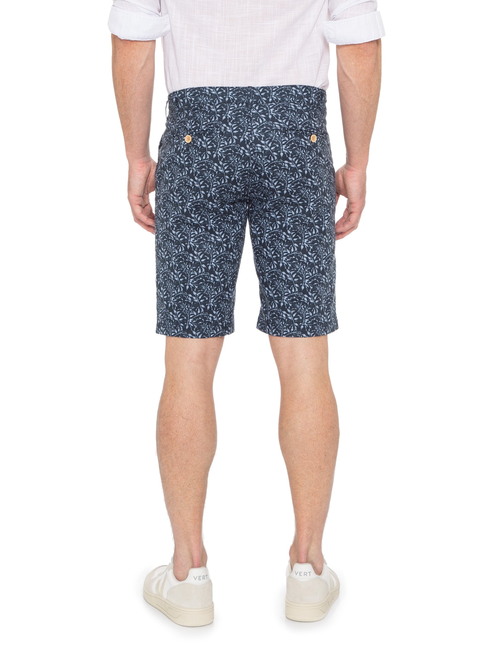 Bermuda Chino Em Linho Estampado Azul  Basiq Men