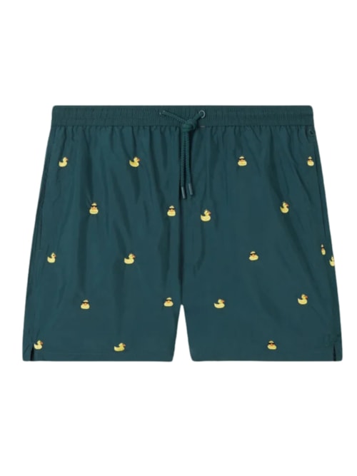 Bermuda De Banho Com Bordado De Patinhos – Verde