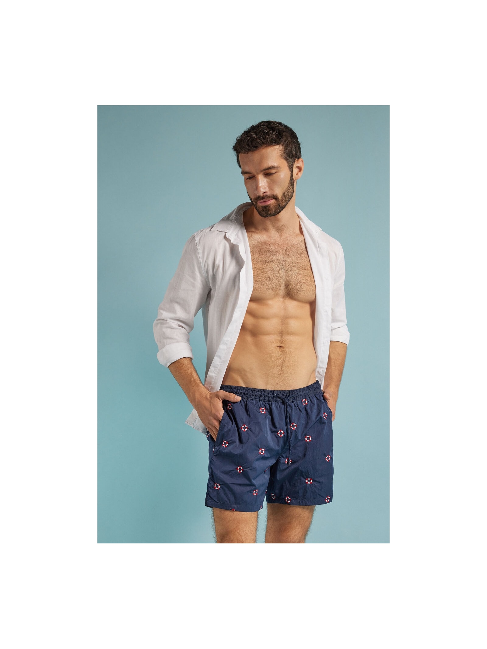 Bermuda De Banho Com Bordado Salva-Vidas Azul Intimissimi