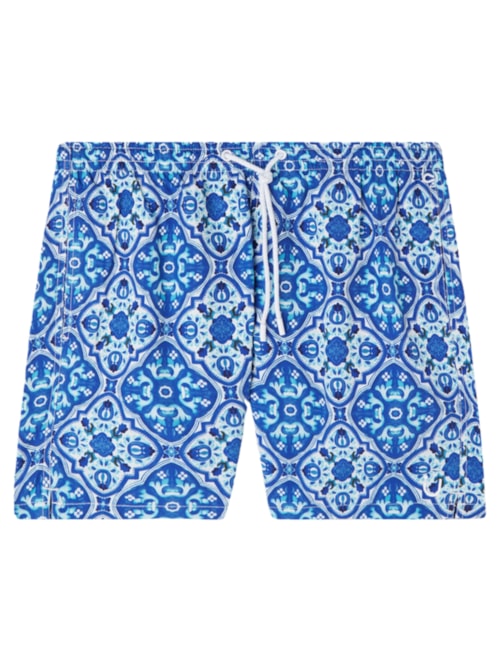 Bermuda De Banho Com Estampa De Azulejos – Azul