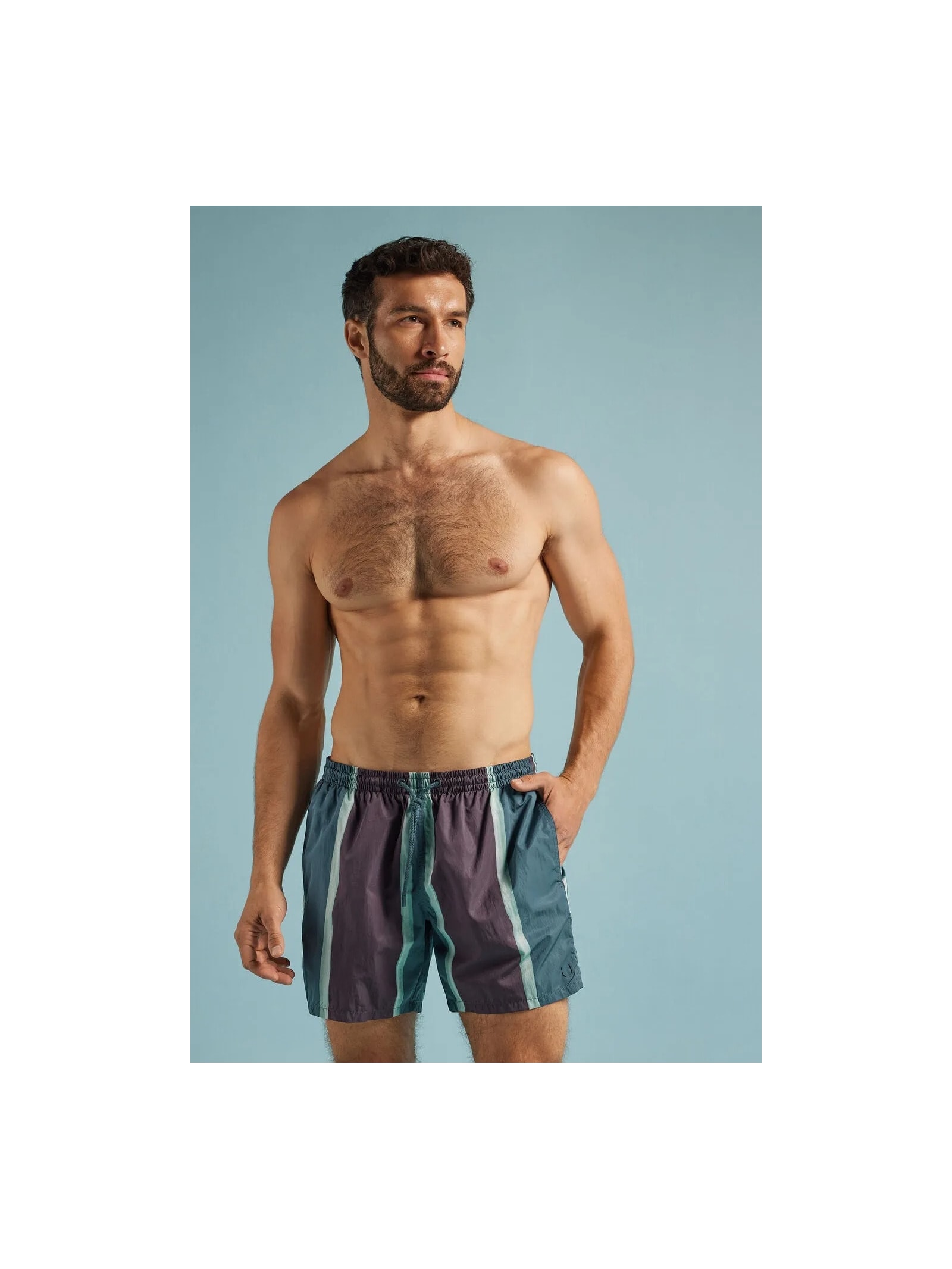 Bermuda De Banho Com Estampa De Listras Azul Calzedonia