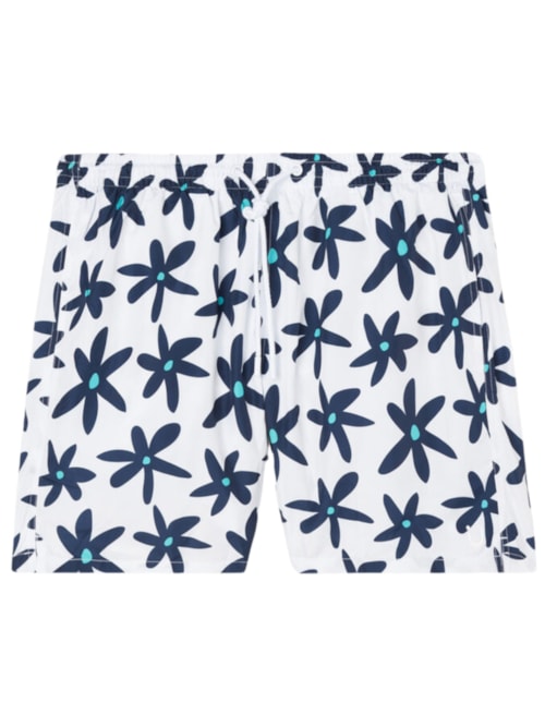 Bermuda De Banho Com Estampa De Margaridas – Branco