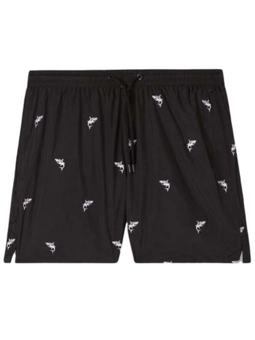 Bermuda De Banho Com Estampa De Tubarões – Preto