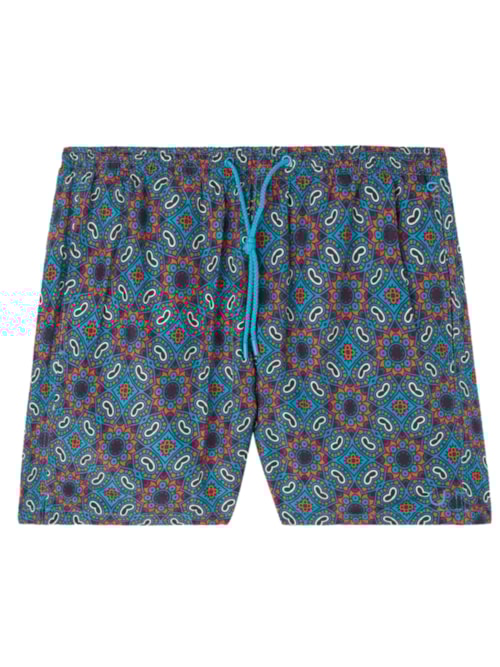 Bermuda De Banho Com Estampa Geométrica Paisley – Azul