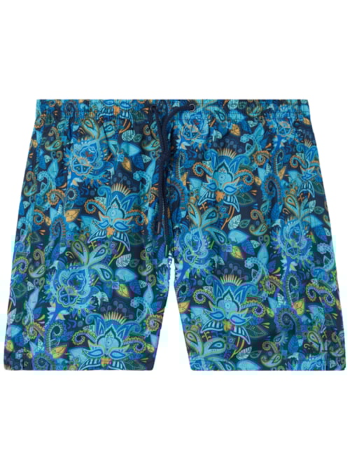 Bermuda De Banho Com Estampa Paisley – Azul